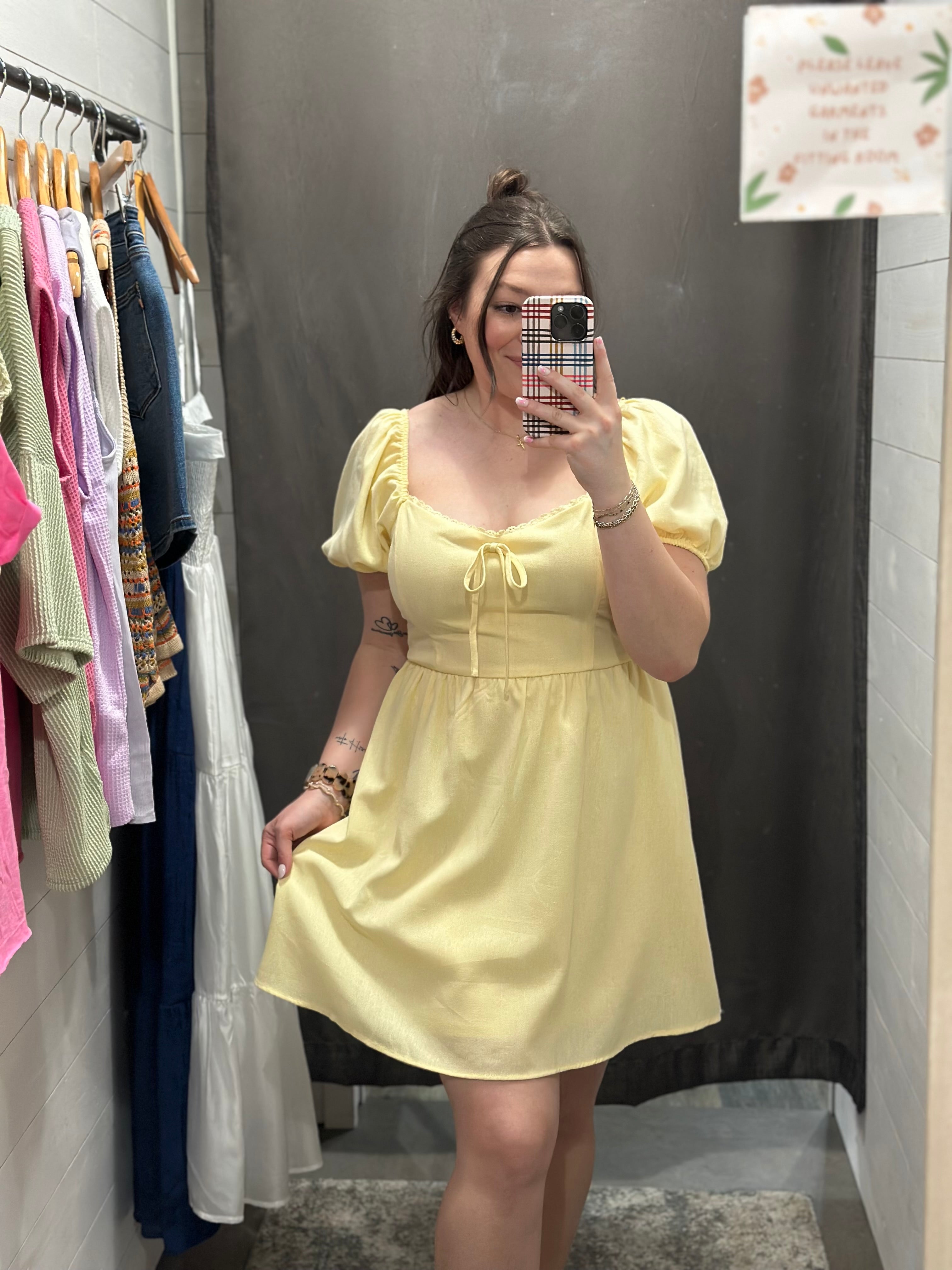 Yellow Lace Mini Trim Dress