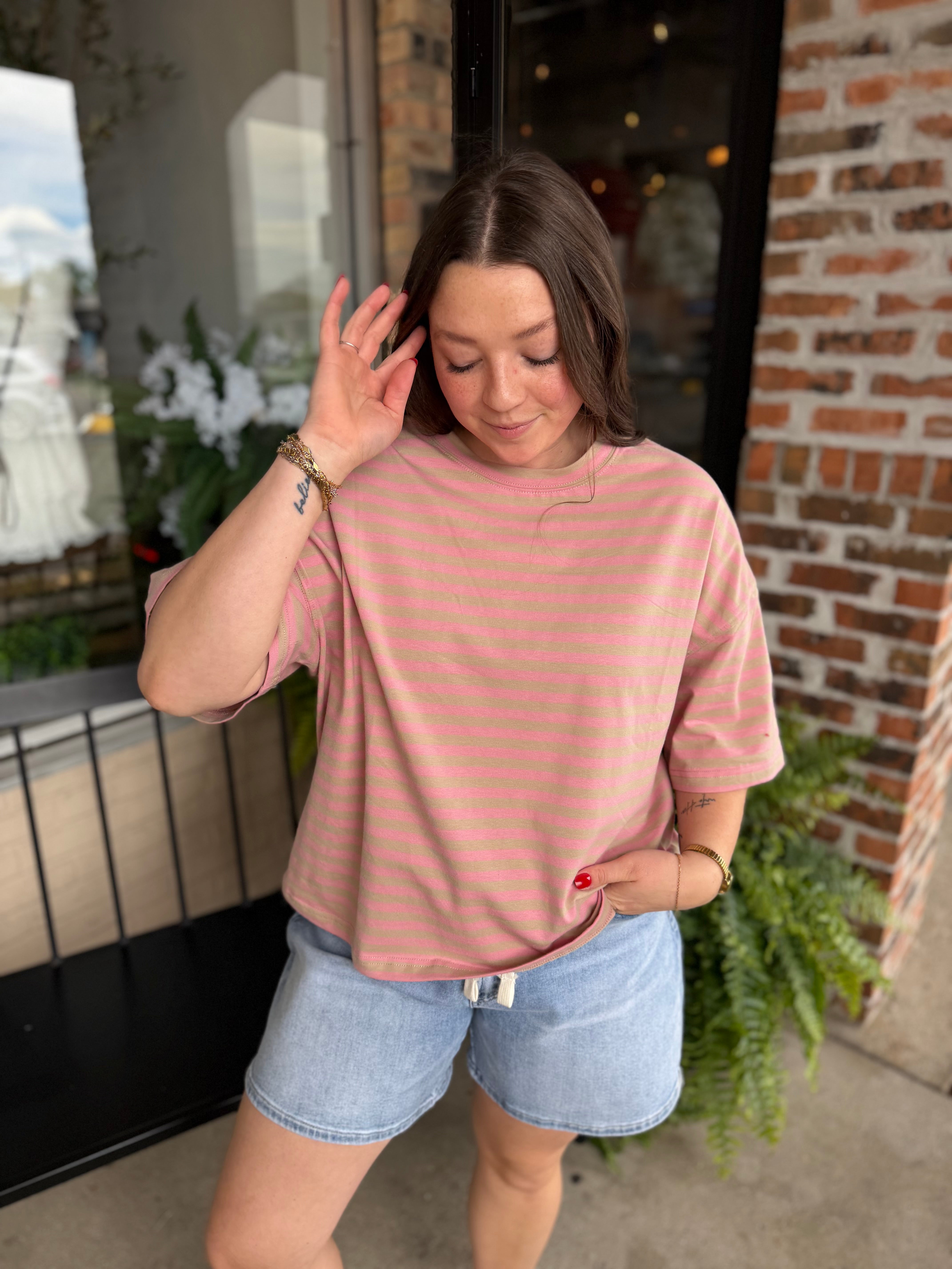 Oat Oversized Stripe Boyfriend Tee - FINAL SALE