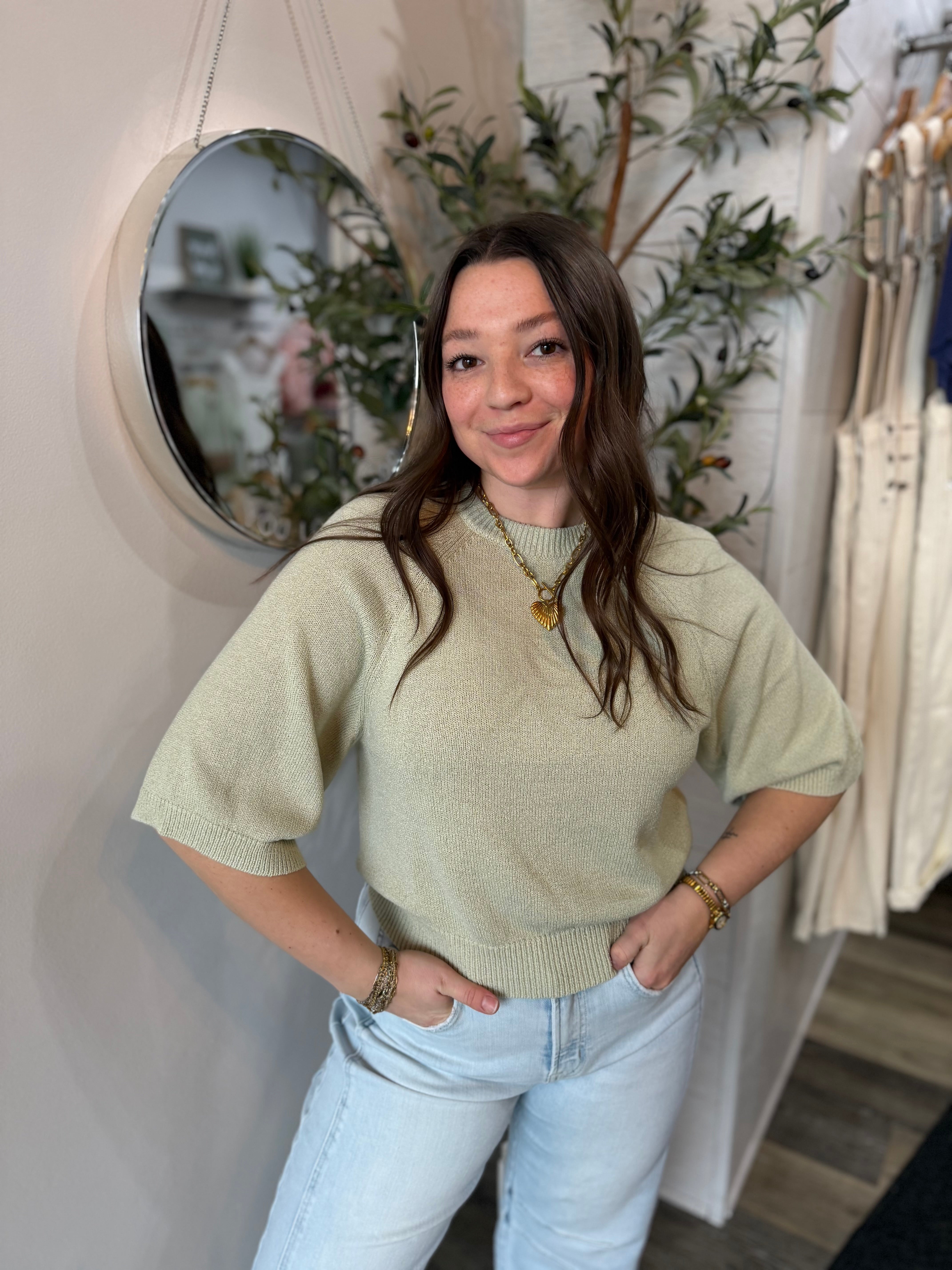 Sage Raglan Short Sleeve Sweater