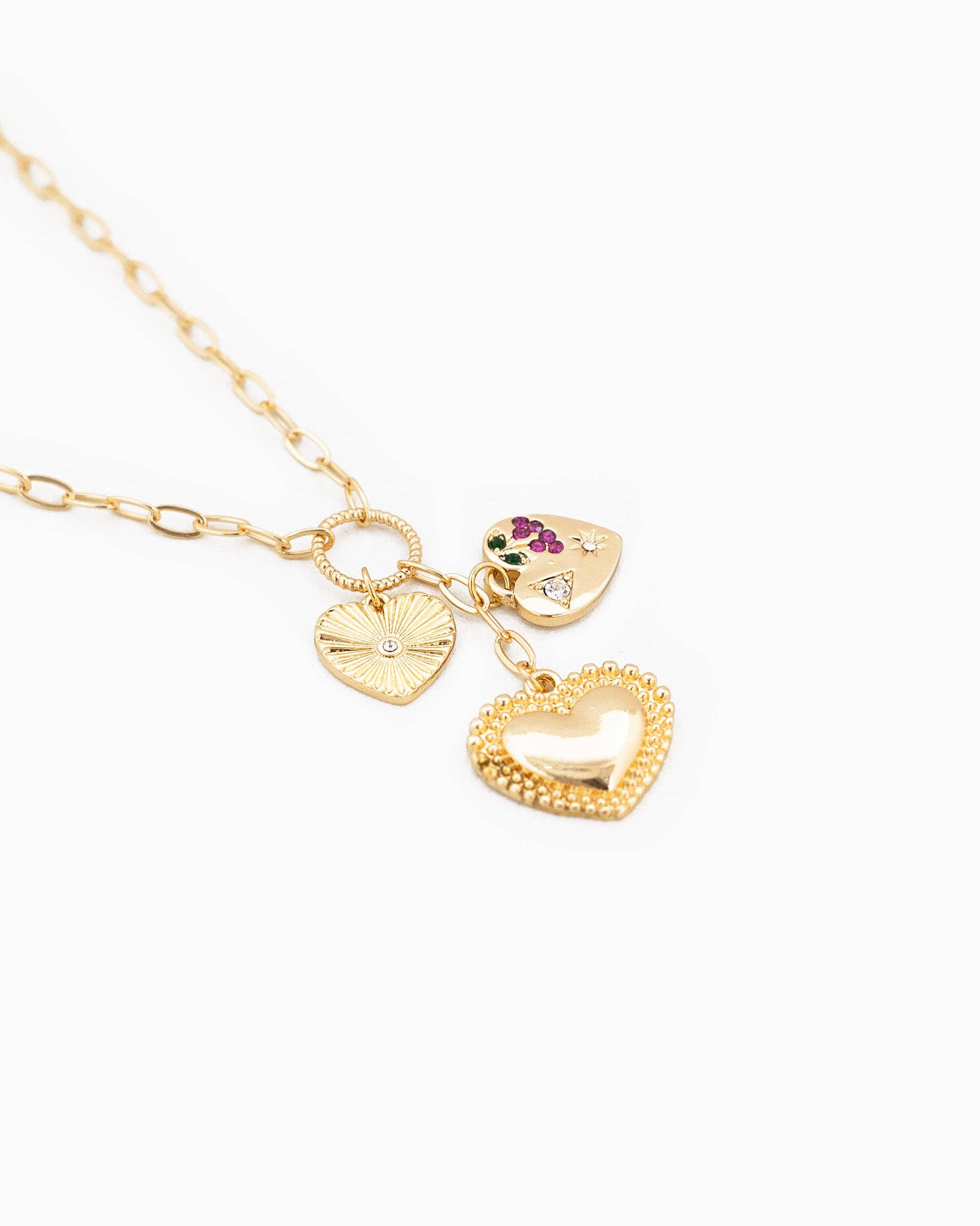 Dainty Triple Heart Charm Pendant Necklace