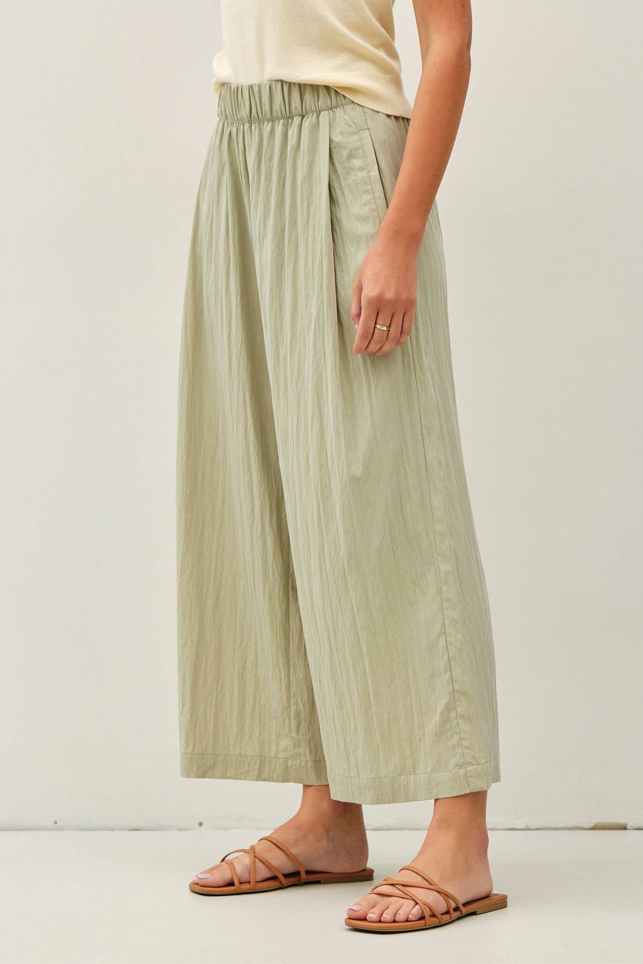 Sage Crinkled Wide Leg Pants