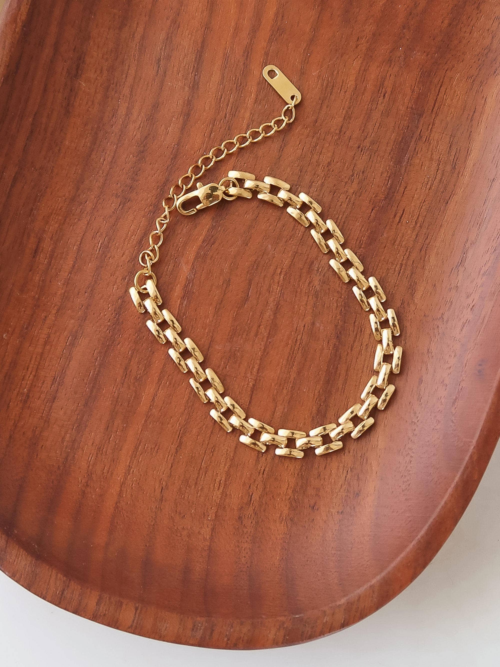 Gold 18K Non-Tarnish Flat Chain Bracelet