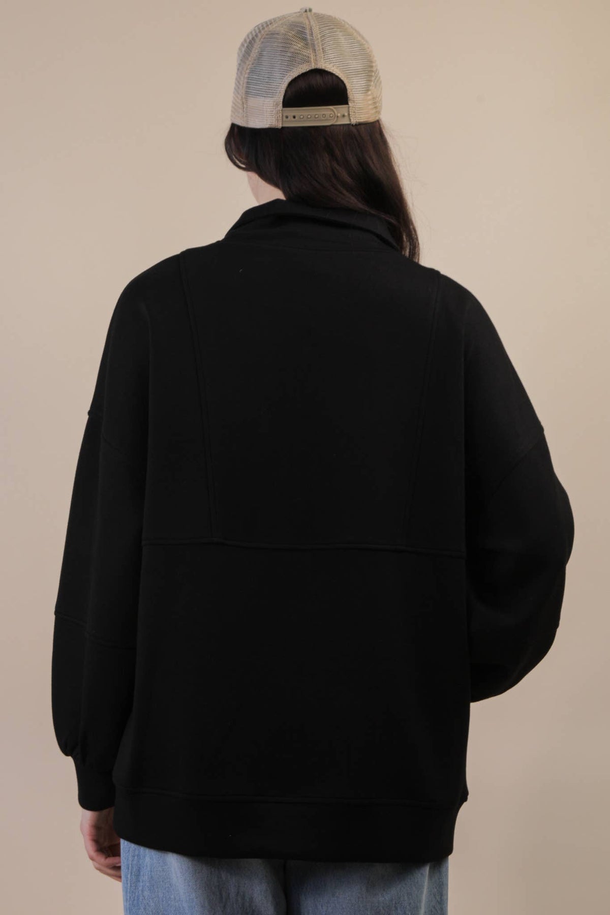 Black Half Zip UP Oversized Top