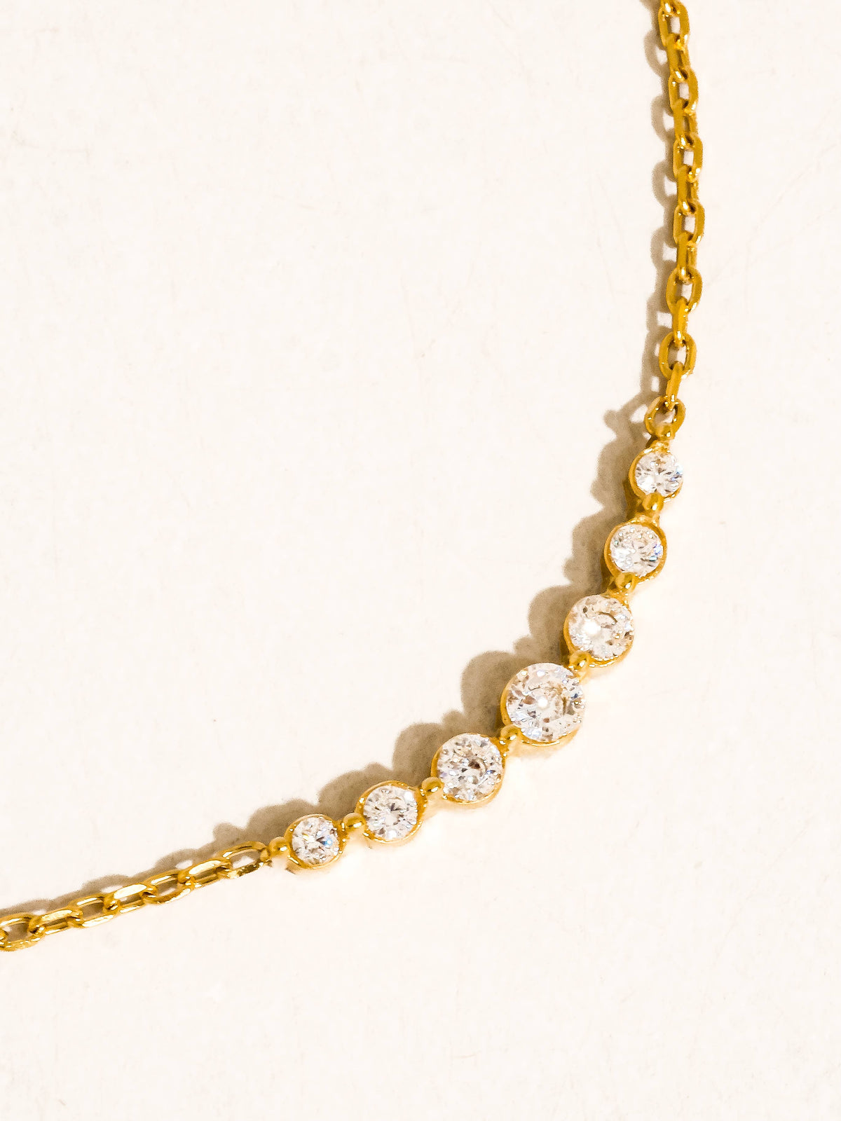 Gold Non-Tarnish Crystal Station Chain Necklace