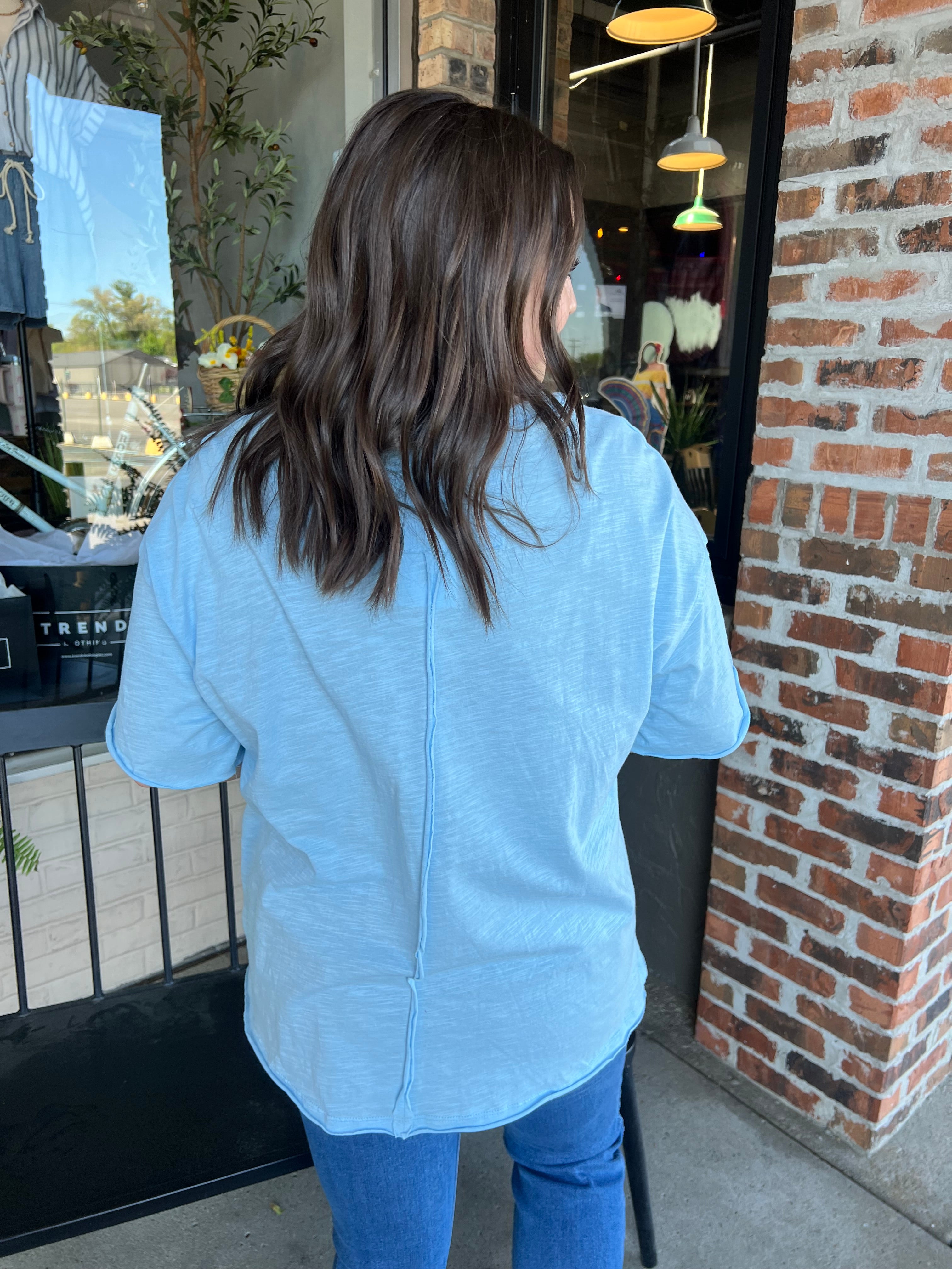 Light Blue Exposed Seam Tee - FINAL SALE