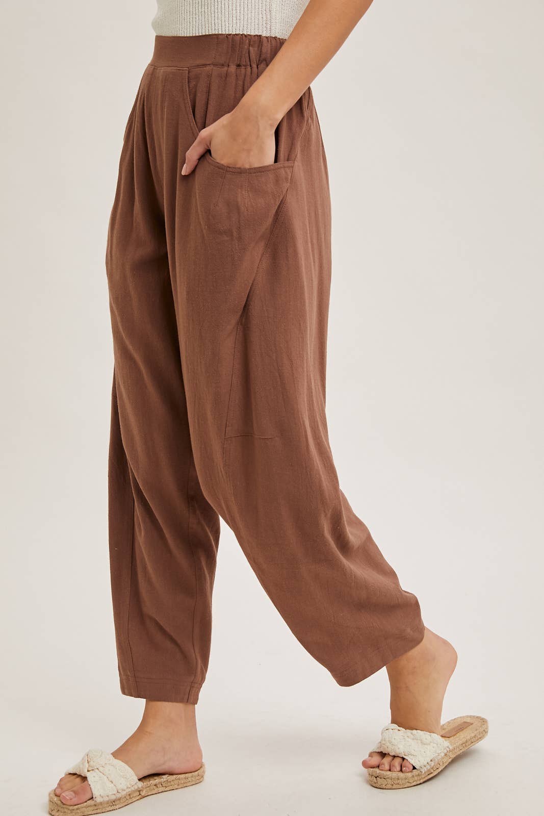 Brown Relaxed Barrel Pants
