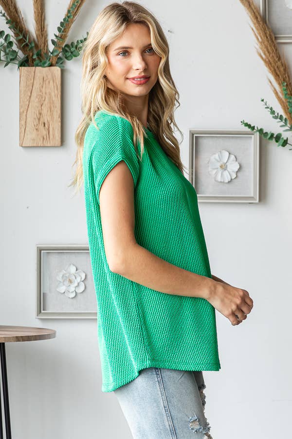 Green Ribbed Knit Top
