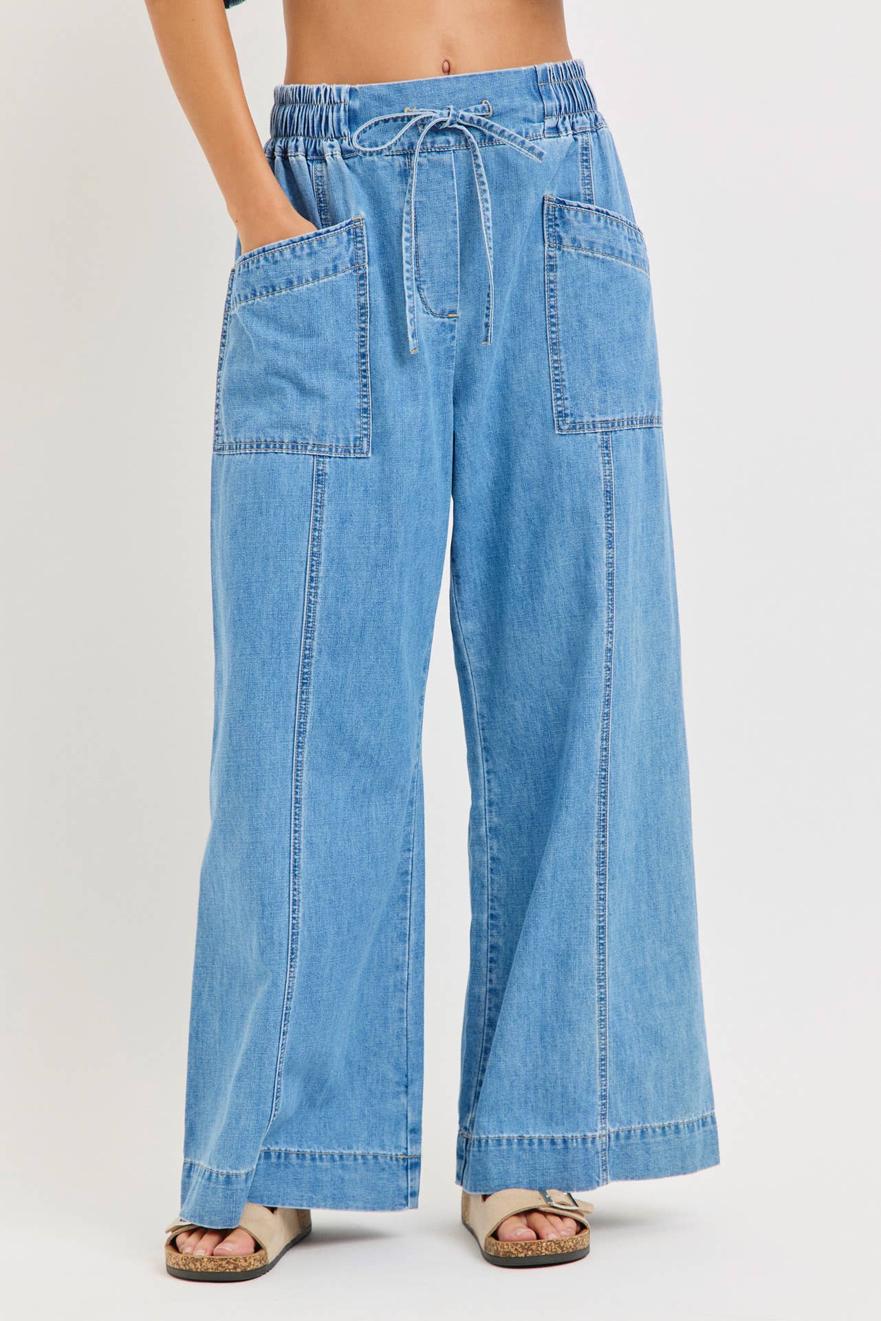 Denim Pull On Wide Leg Pants