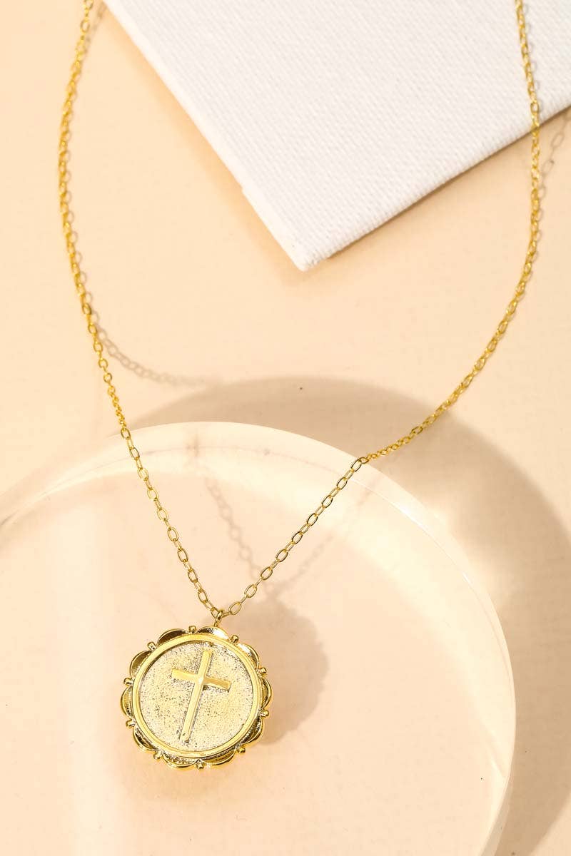 Circle Cross Coin Pendant Necklace