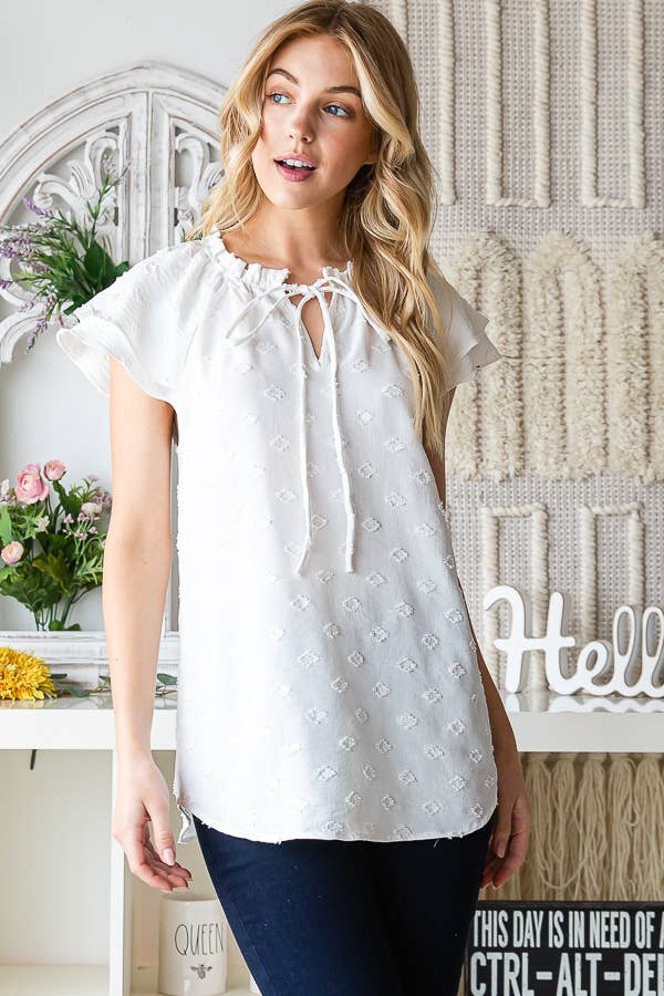 White Ruffle Tie Blouse - FINAL SALE
