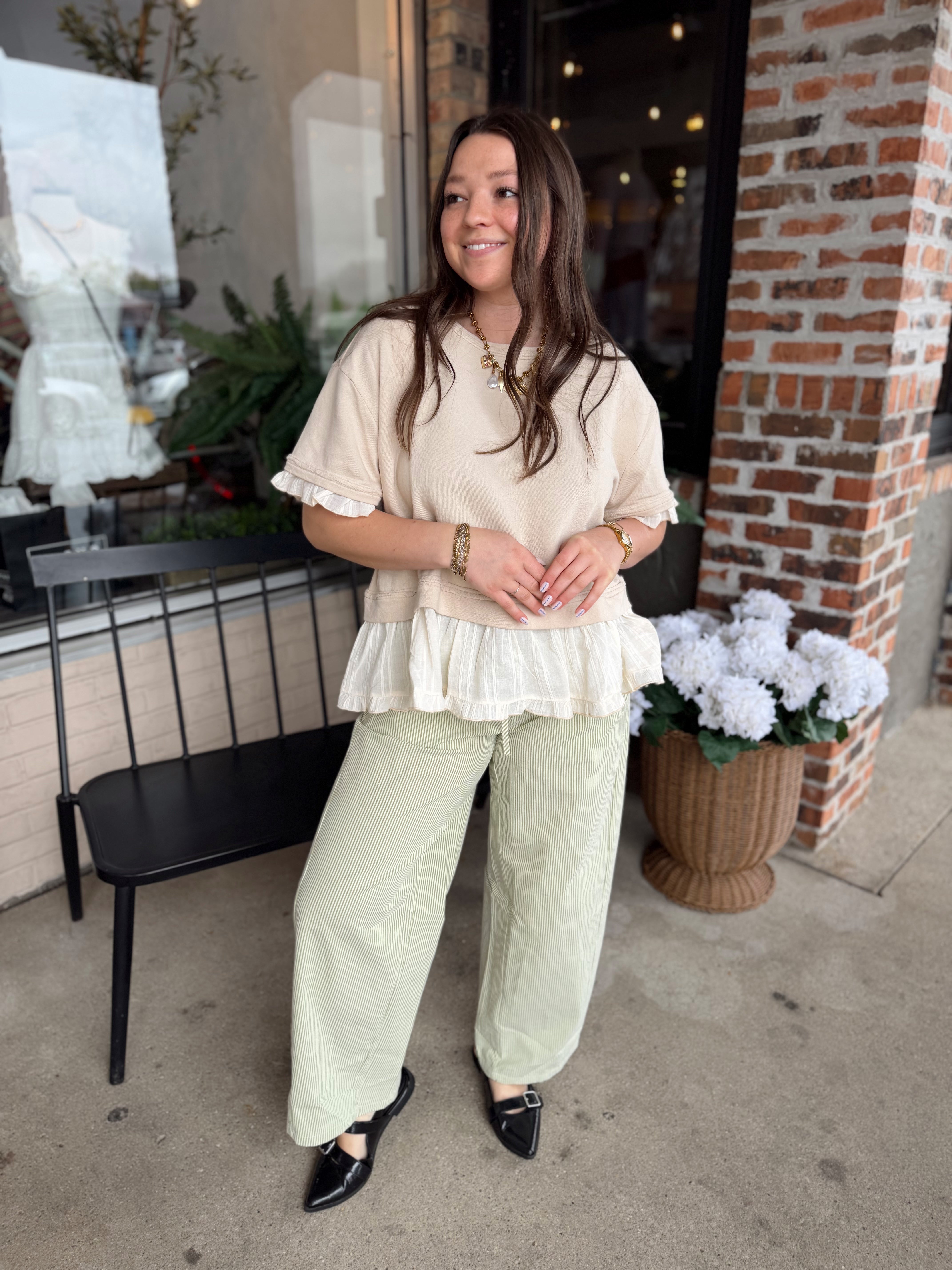 Green Striped Drawstring Pants - FINAL SALE