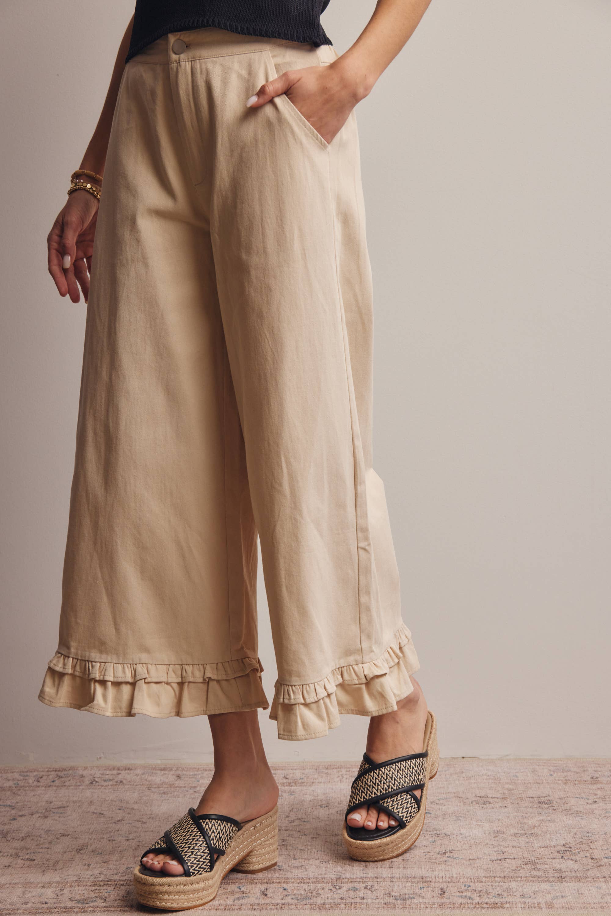 Ruffle Hem Wide-Leg Pants - FINAL SALE