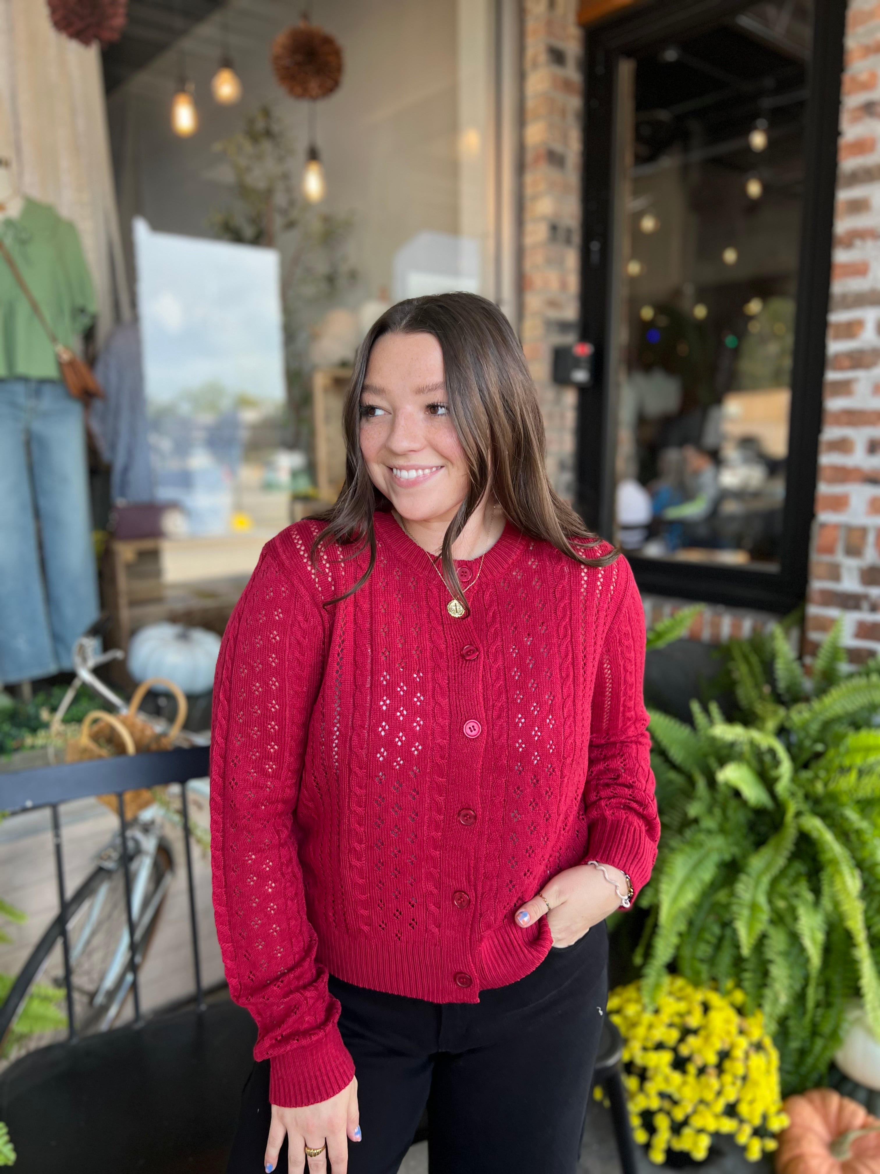 Red Cable Knit Cardi
