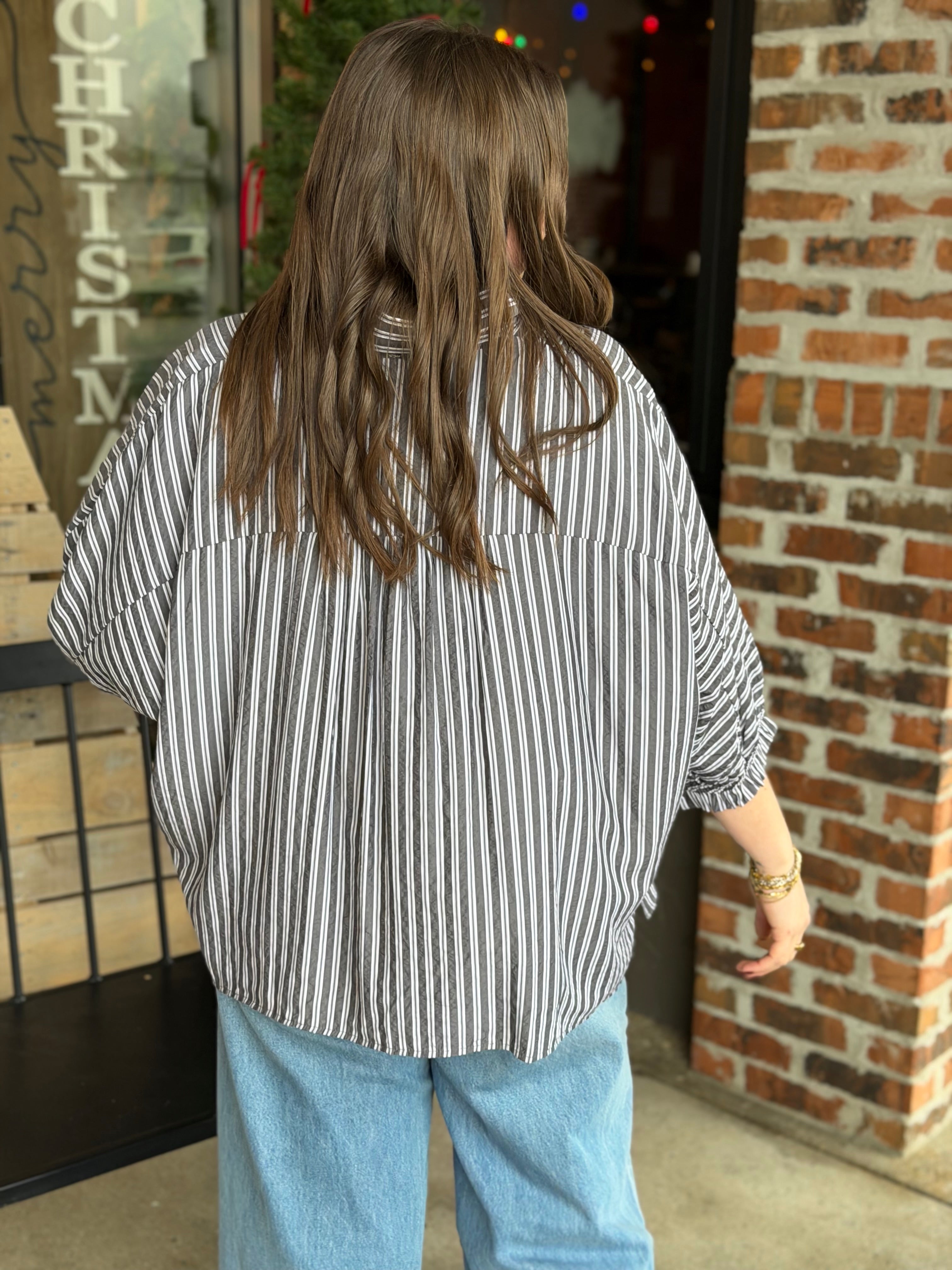 Black Striped Button Down Oversized Shirt - FINAL SALE