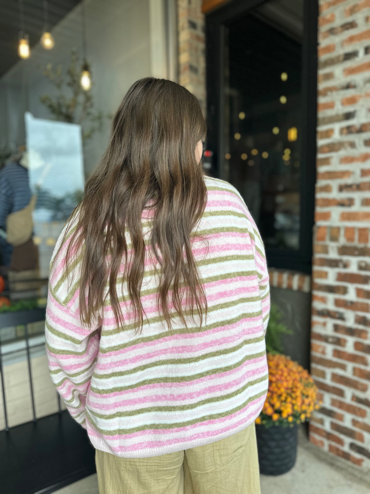 Pink Multi Stripe Cardigan Sweater