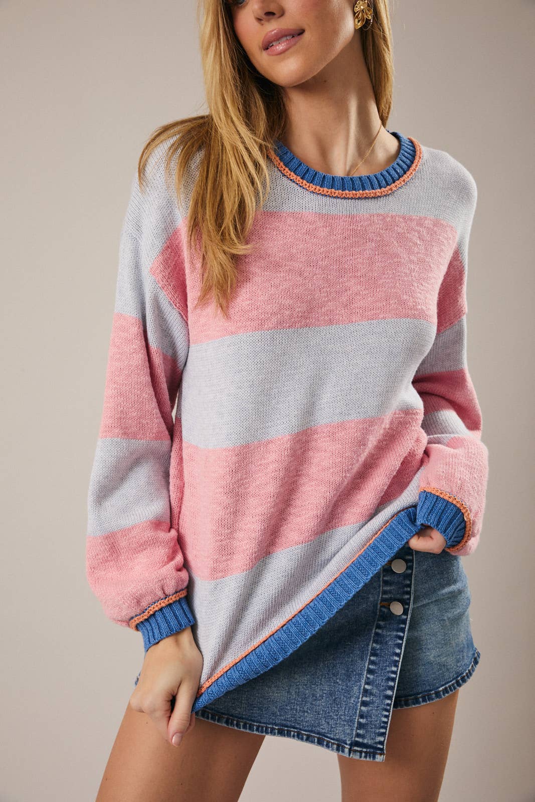 Grey & Pink Block Sweater