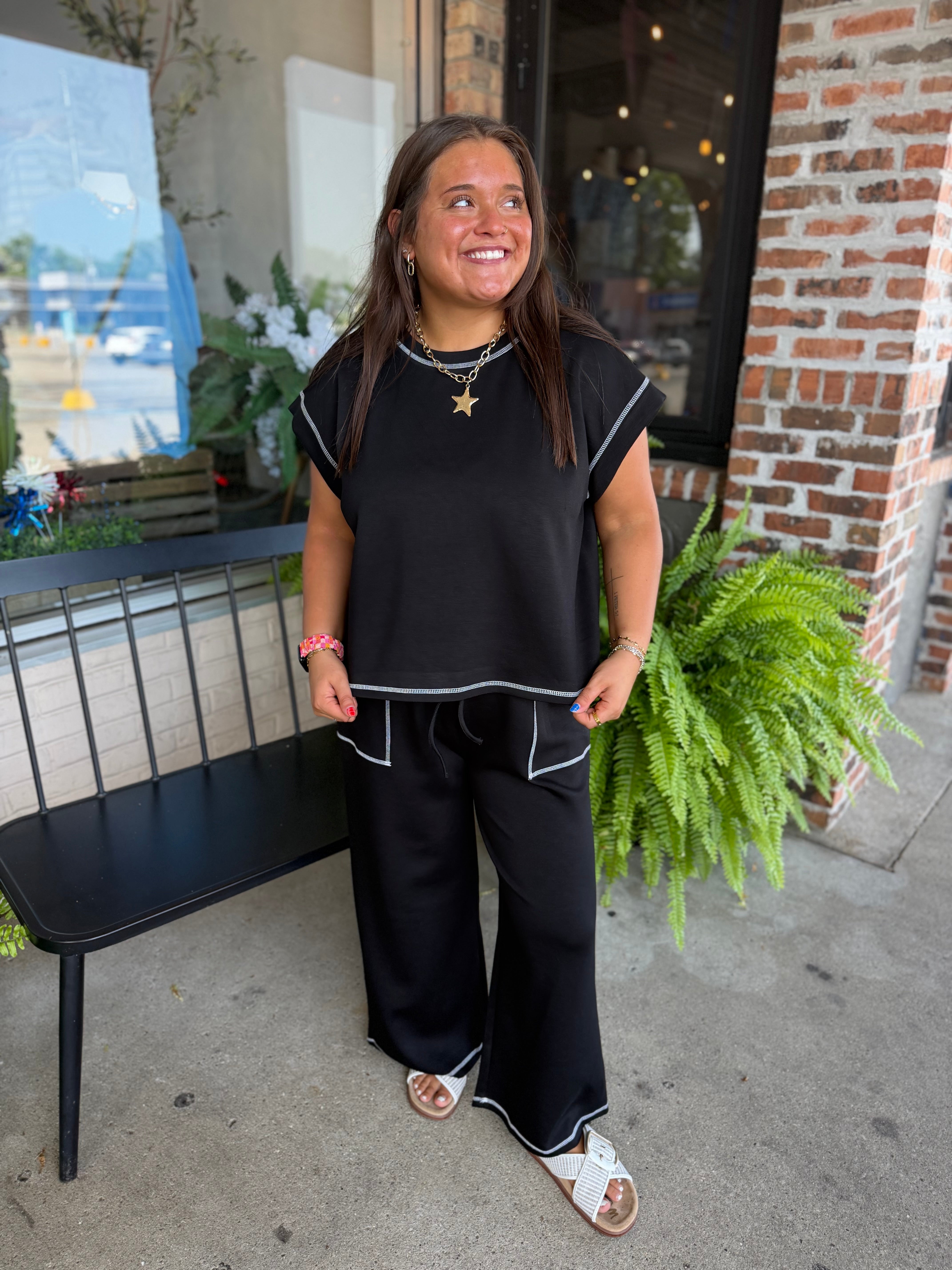 Black Scuba Raw Edge Top