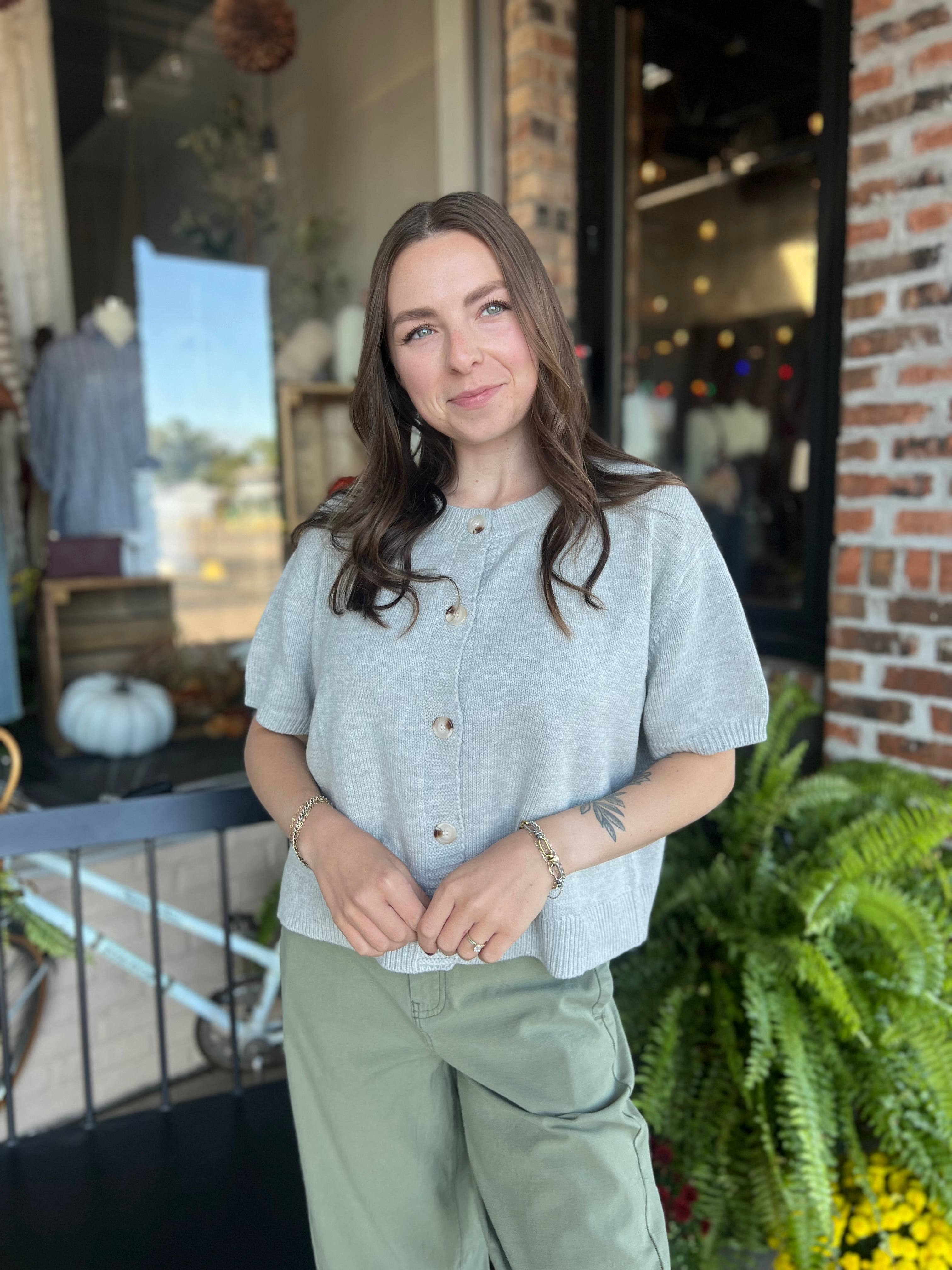 Grey Short Sleeve Sweater Cardi - FINAL SALE