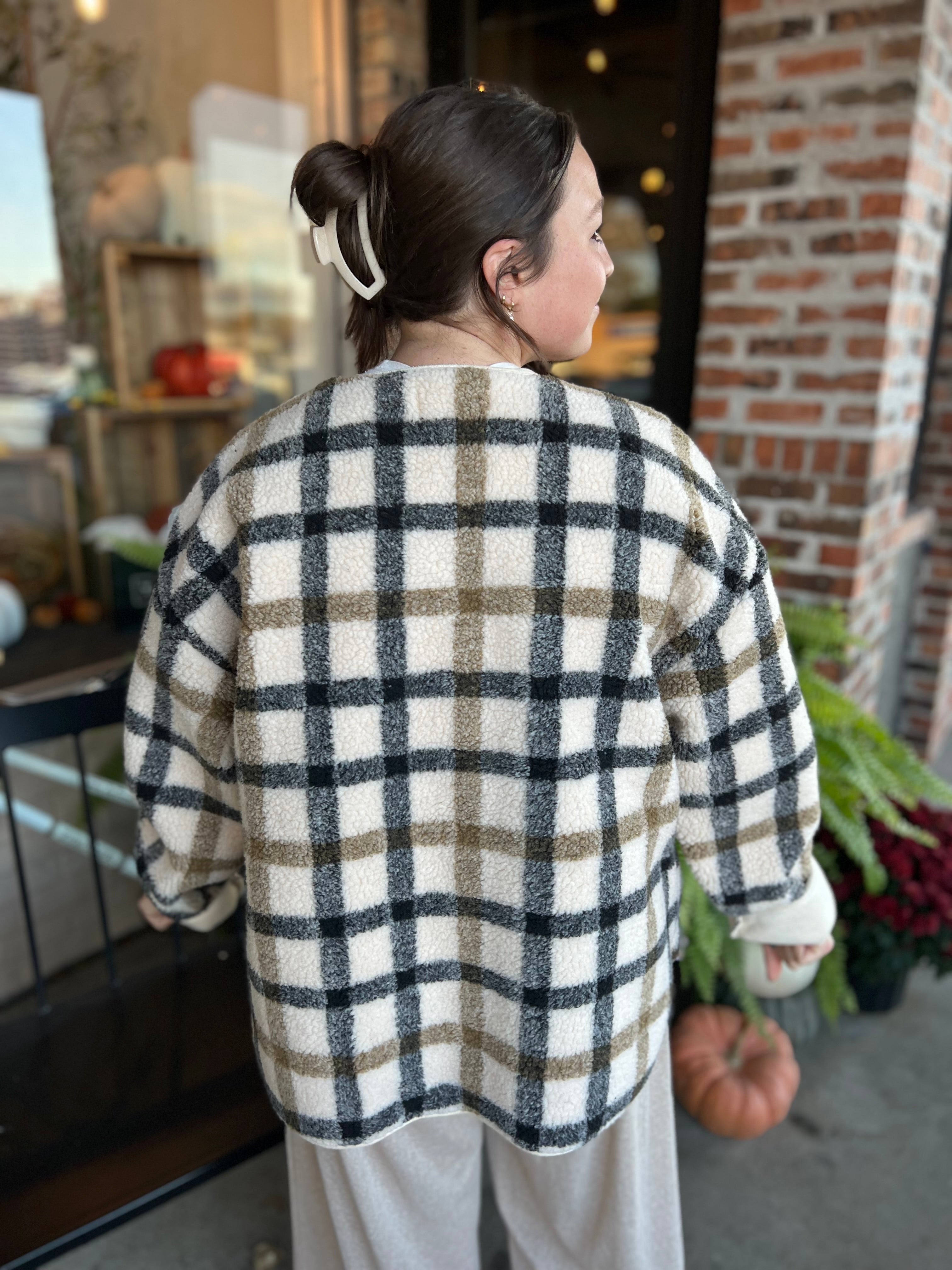 Cream Plaid Teddy Jacket
