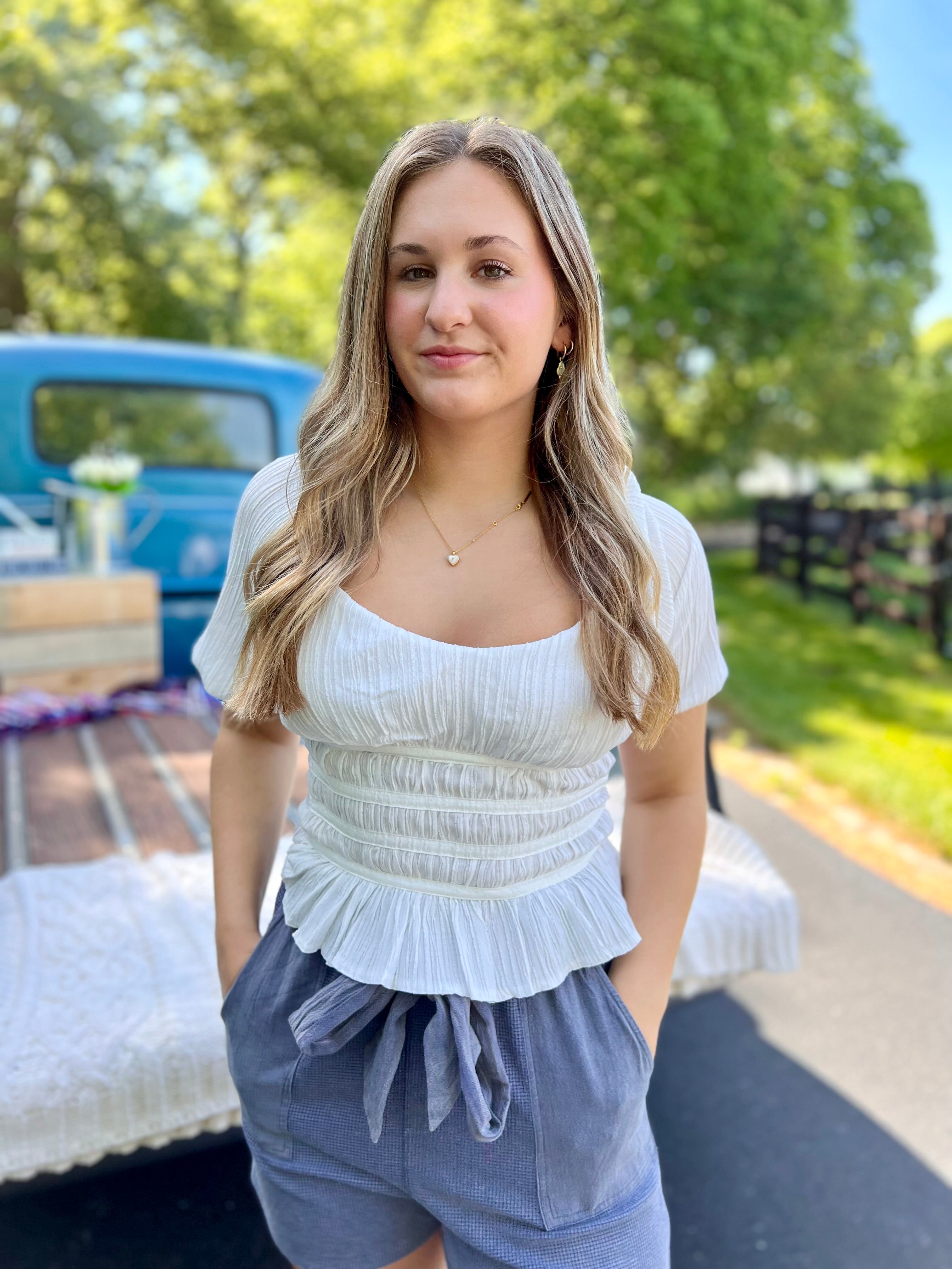 White Textured Woven Top