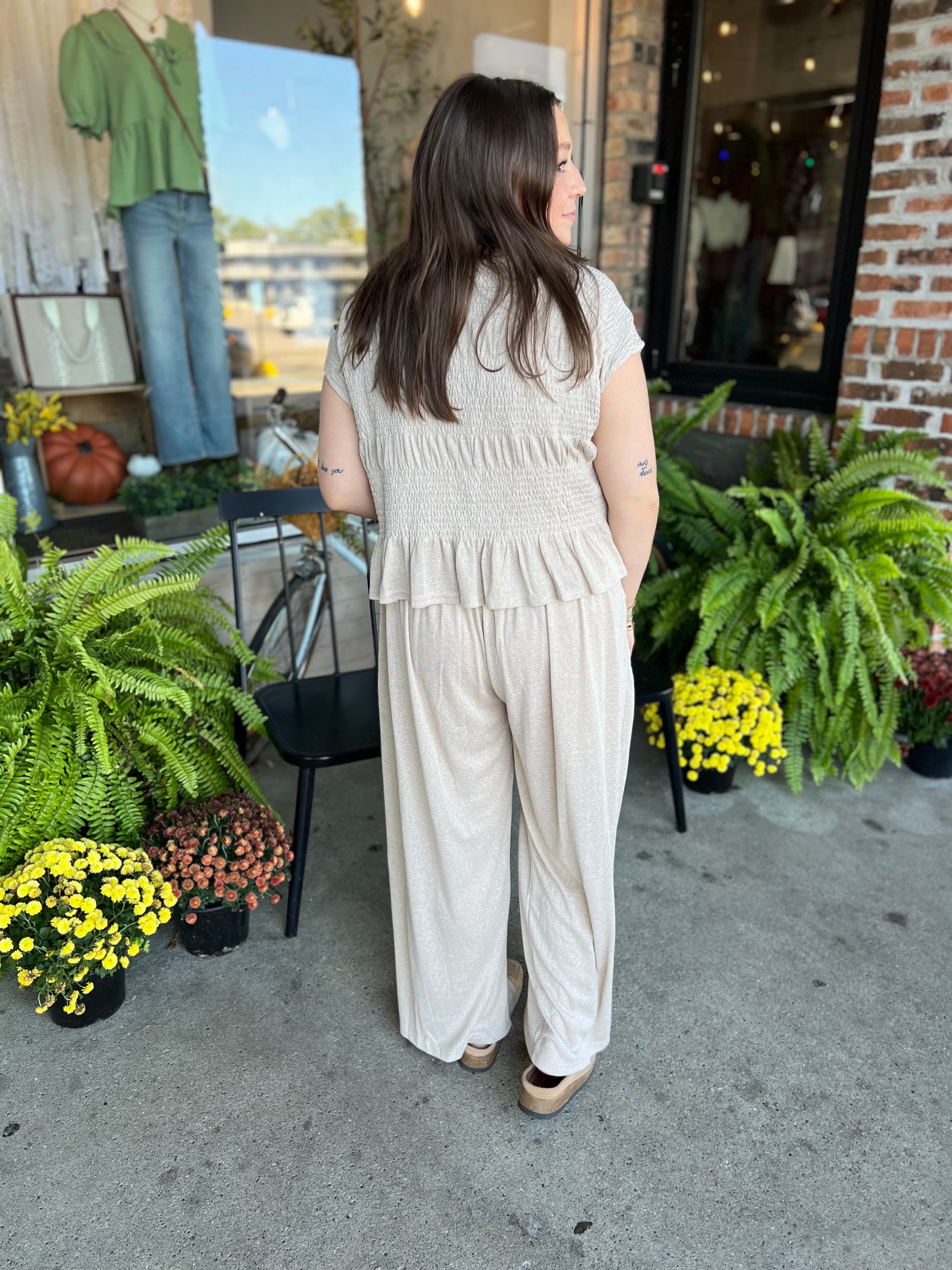 Beige Wide Leg Pants