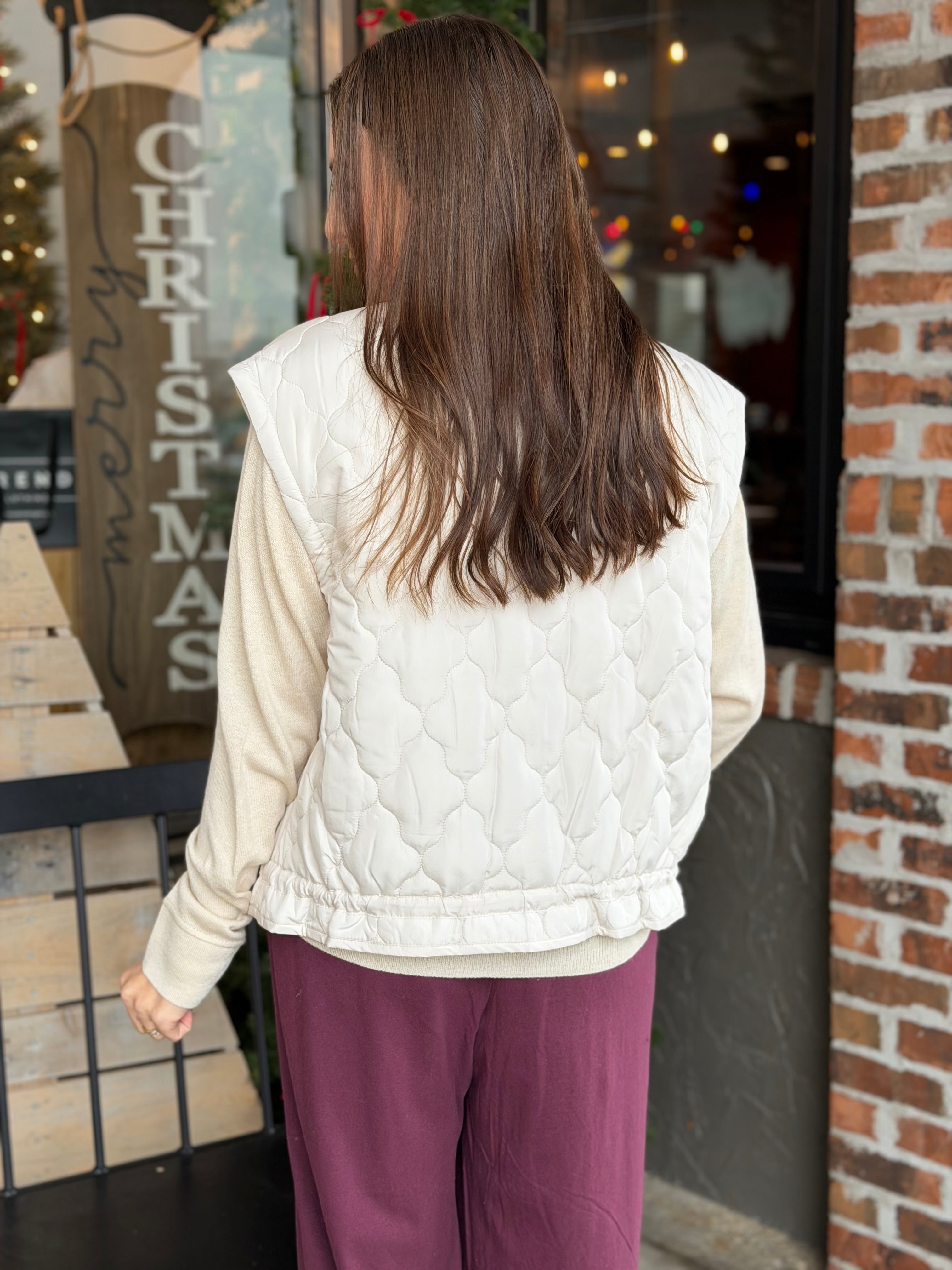 Cream Tie Detail Quilted Vest - FINAL SALE