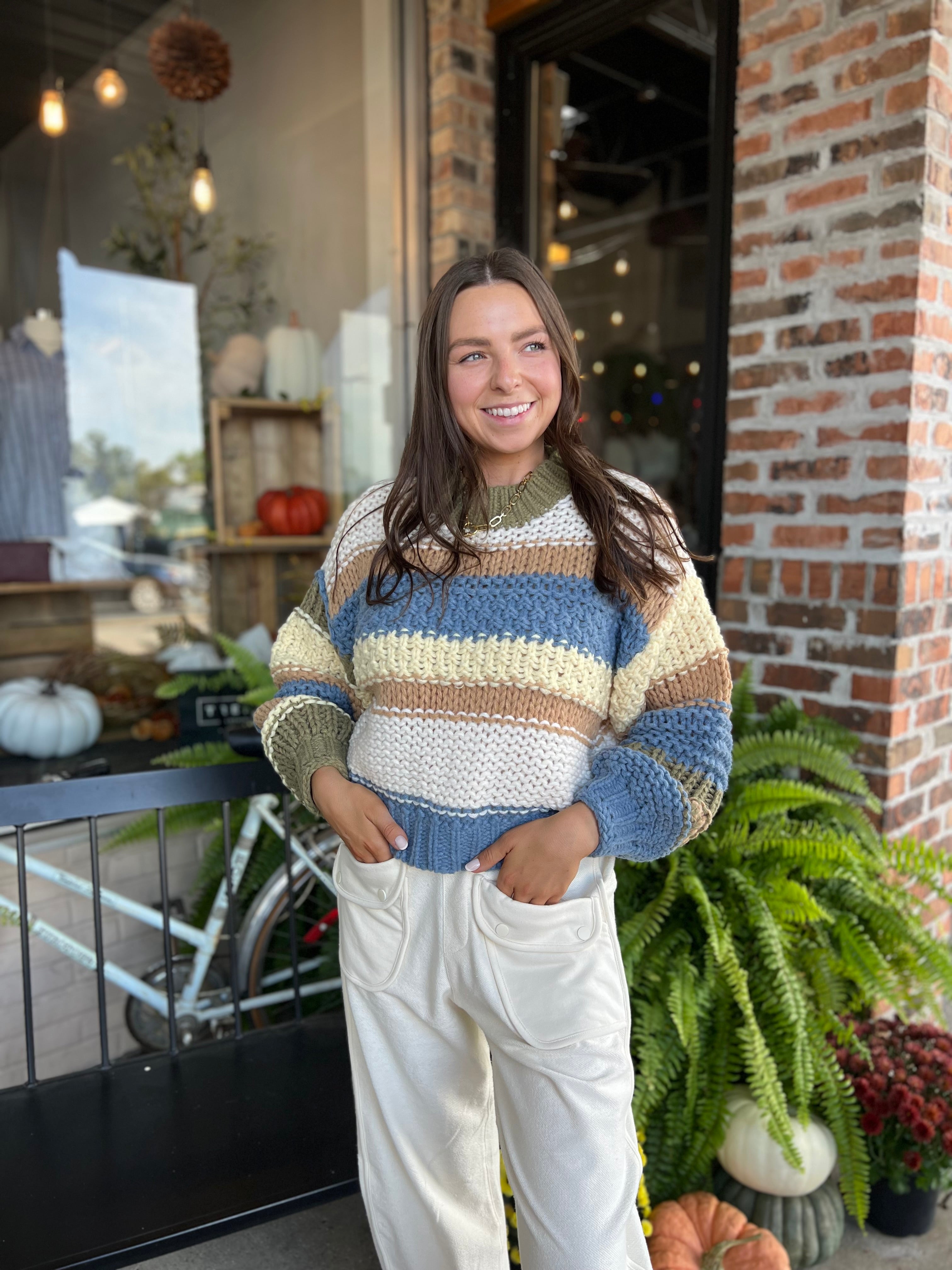 Color Block Stripe Chunky Sweater