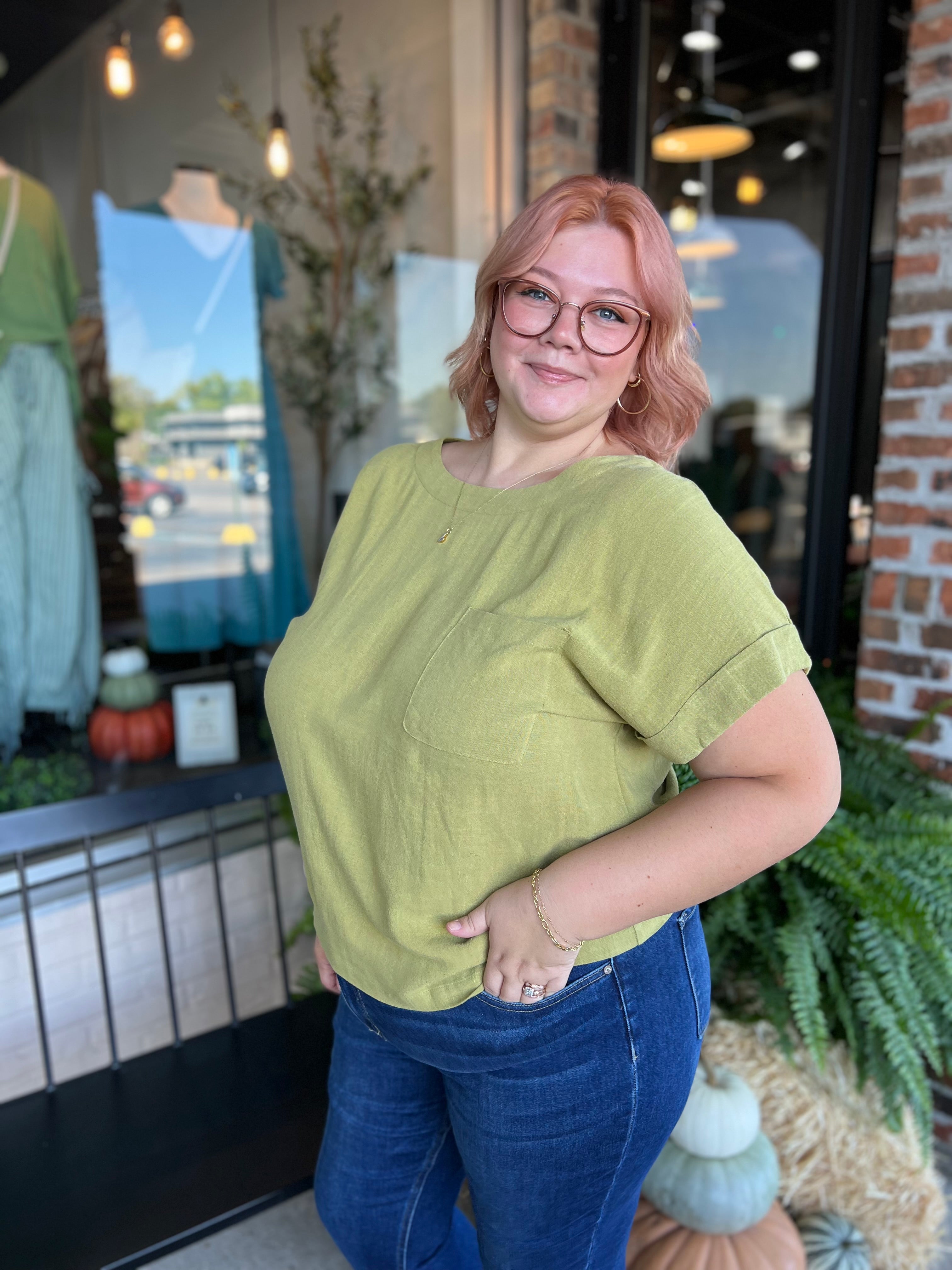 Plus Kiwi Linen Boxy Cut Top - FINAL SALE