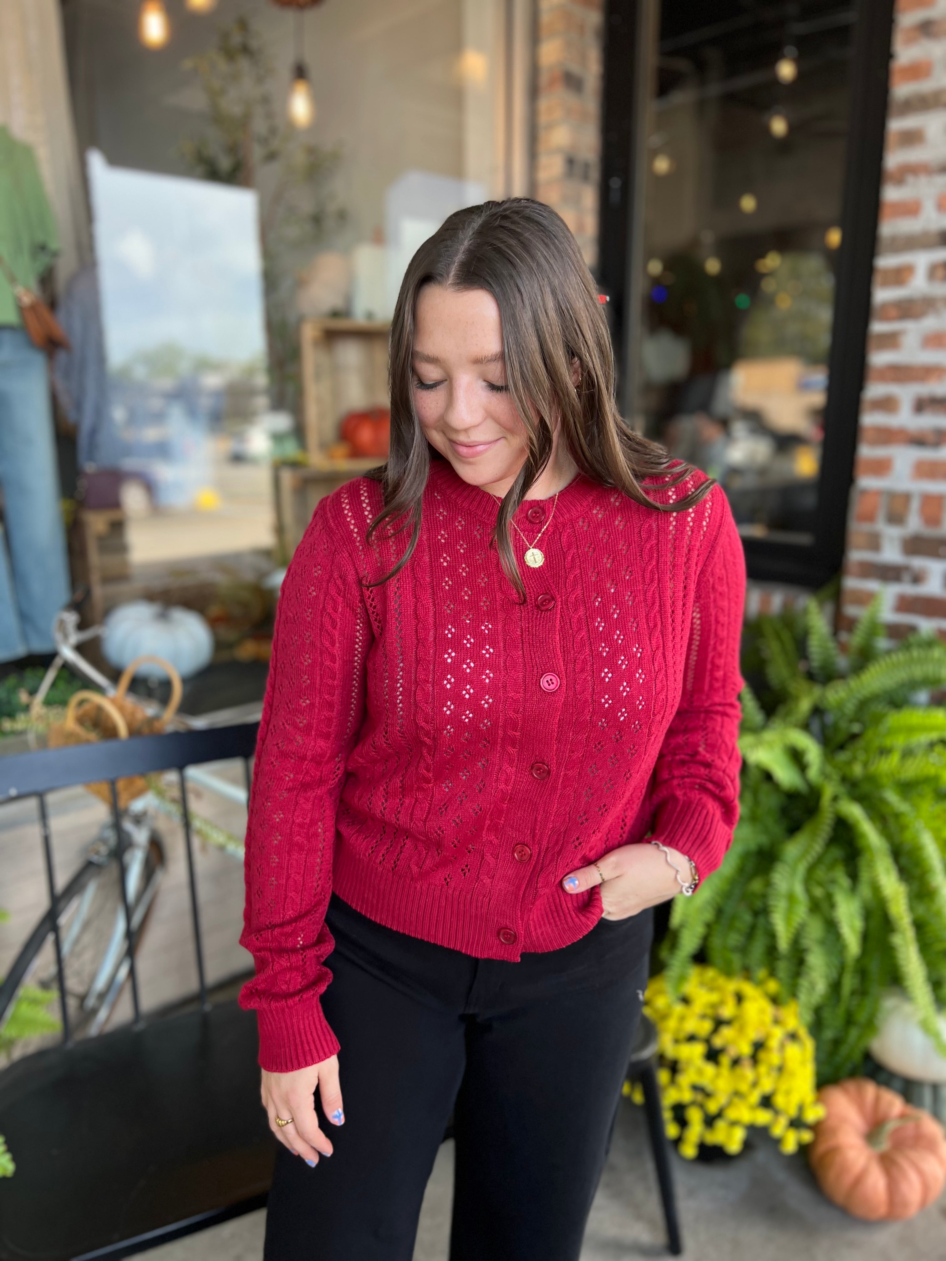 Red Cable Knit Cardi