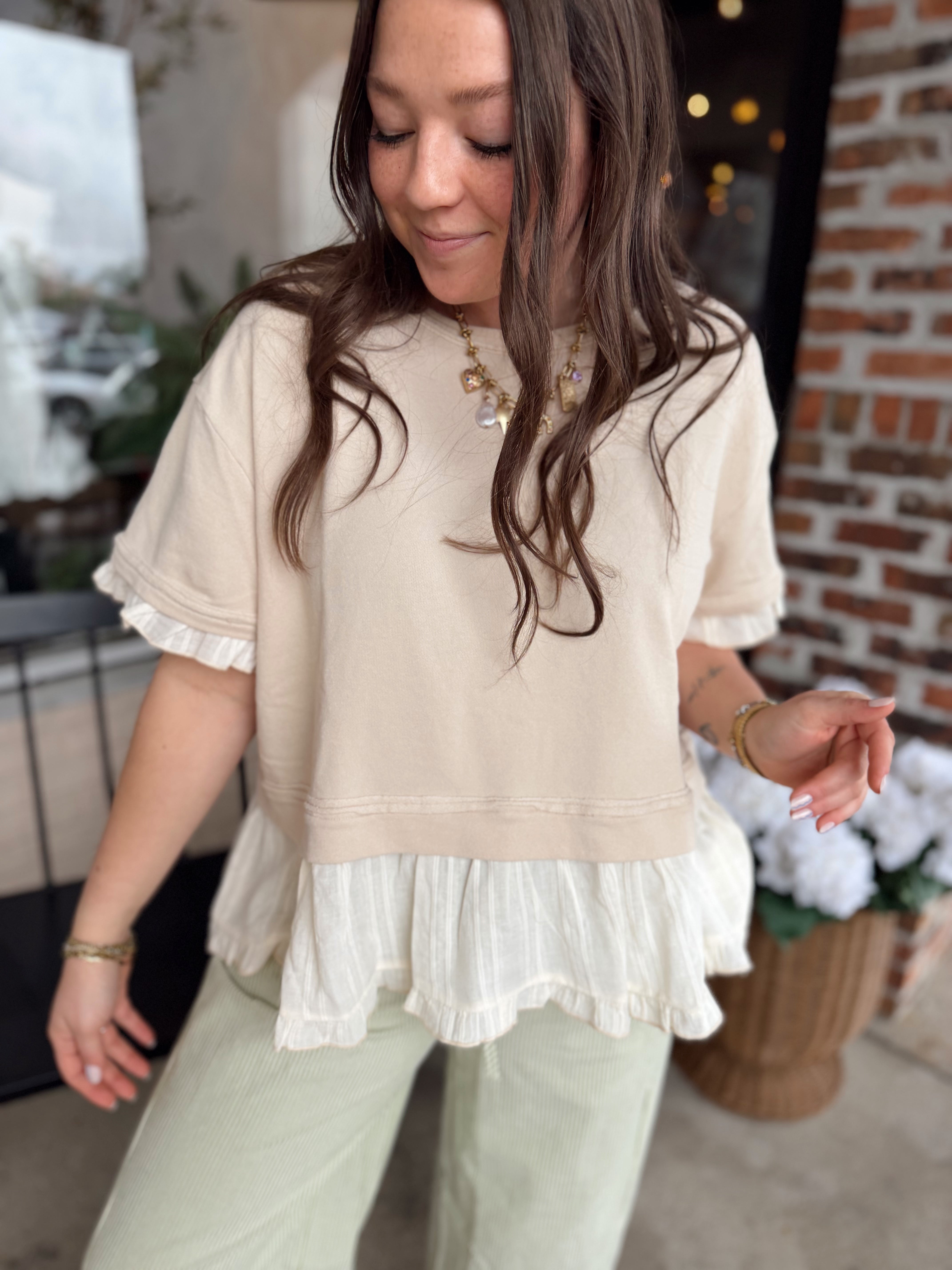 Natural Ruffle Layered Top