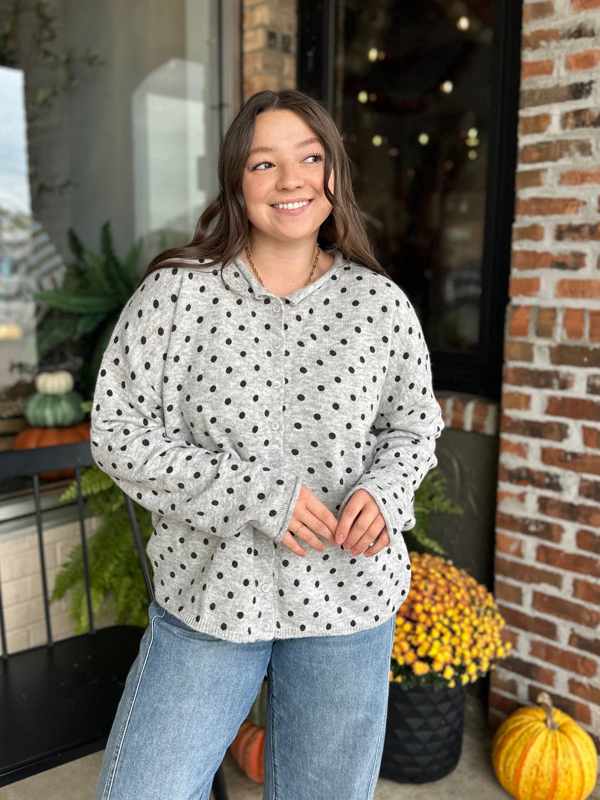 Grey Polka Dot Knit Cardigan - FINAL SALE