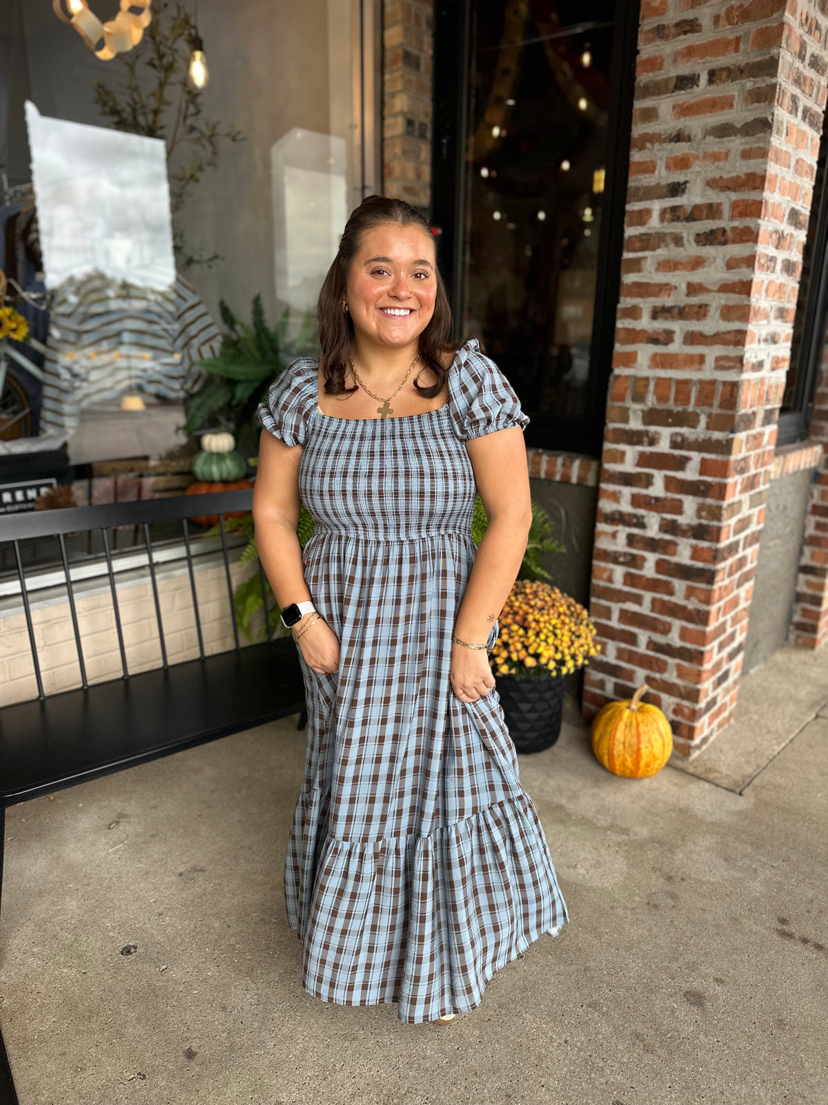 Blue Plaid Midi Dress