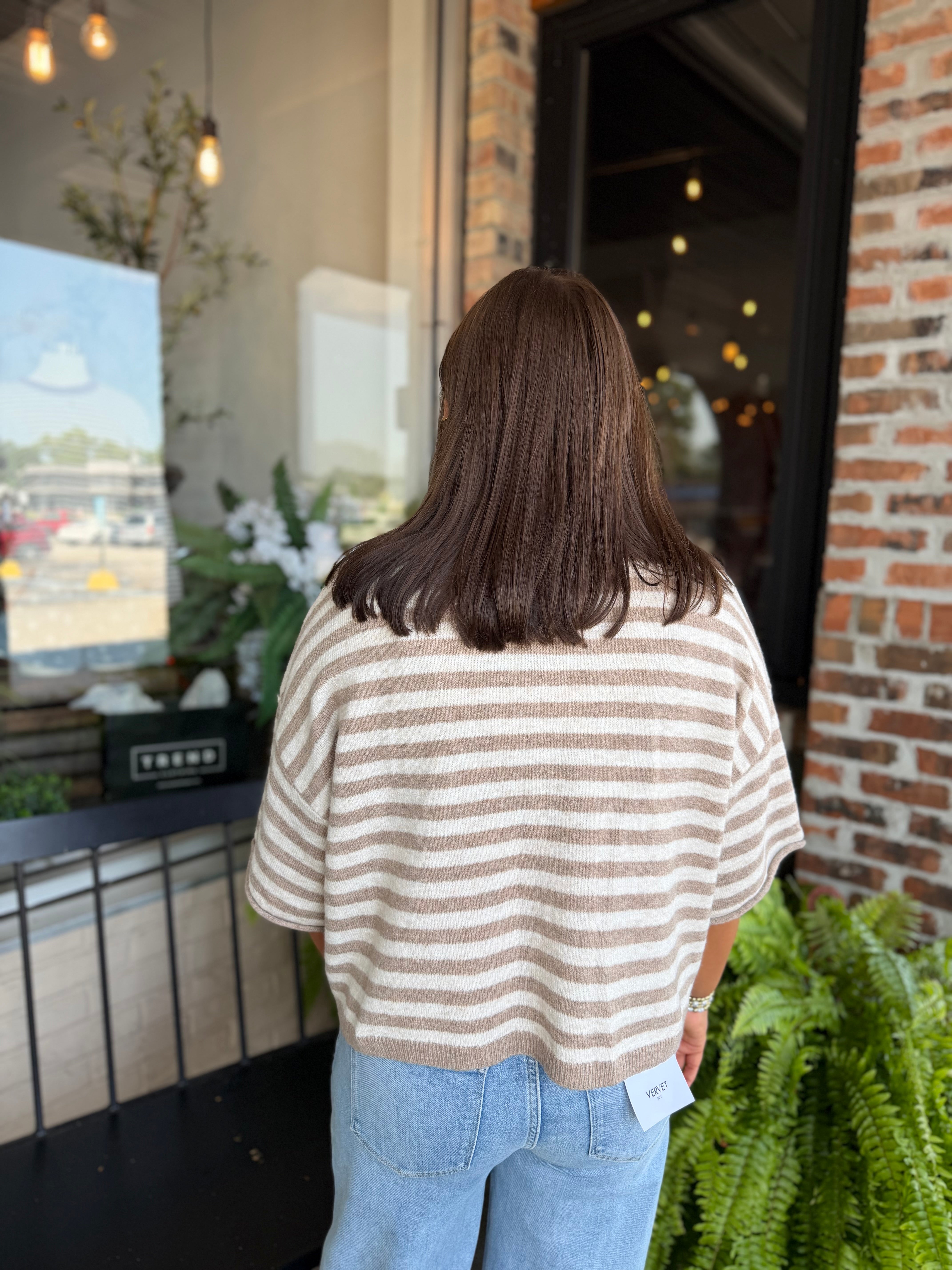 Mocha Stripe Short Sleeve Cardi