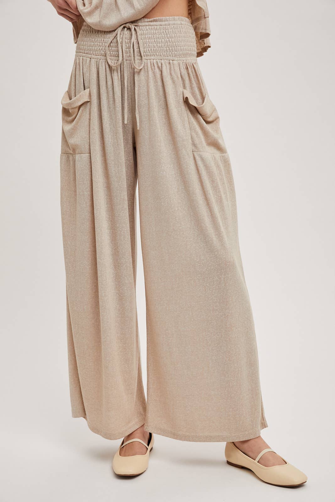 Beige Wide Leg Pants