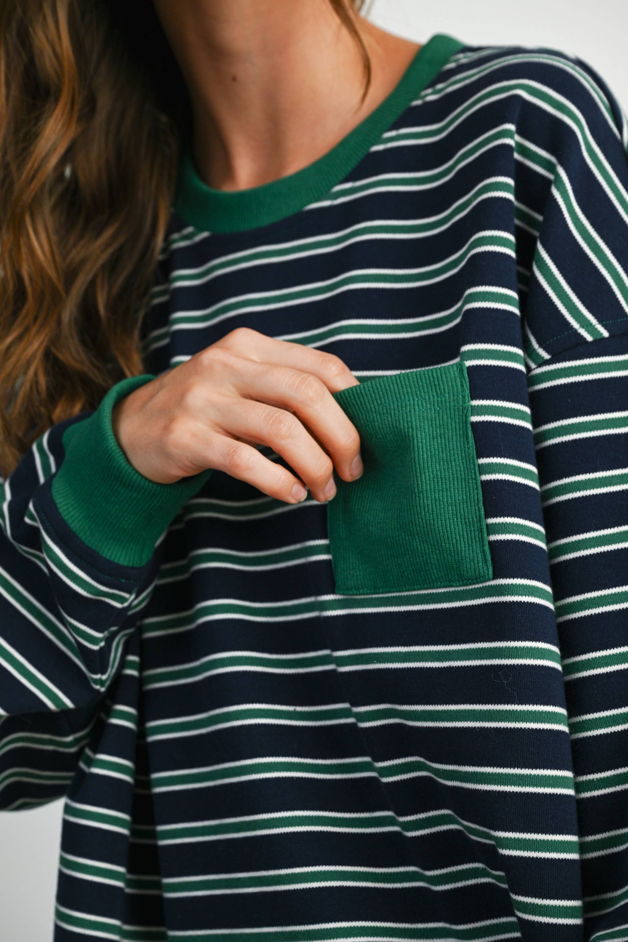 Green Striped Crew Neck Long Sleeve Top - FINAL SALE
