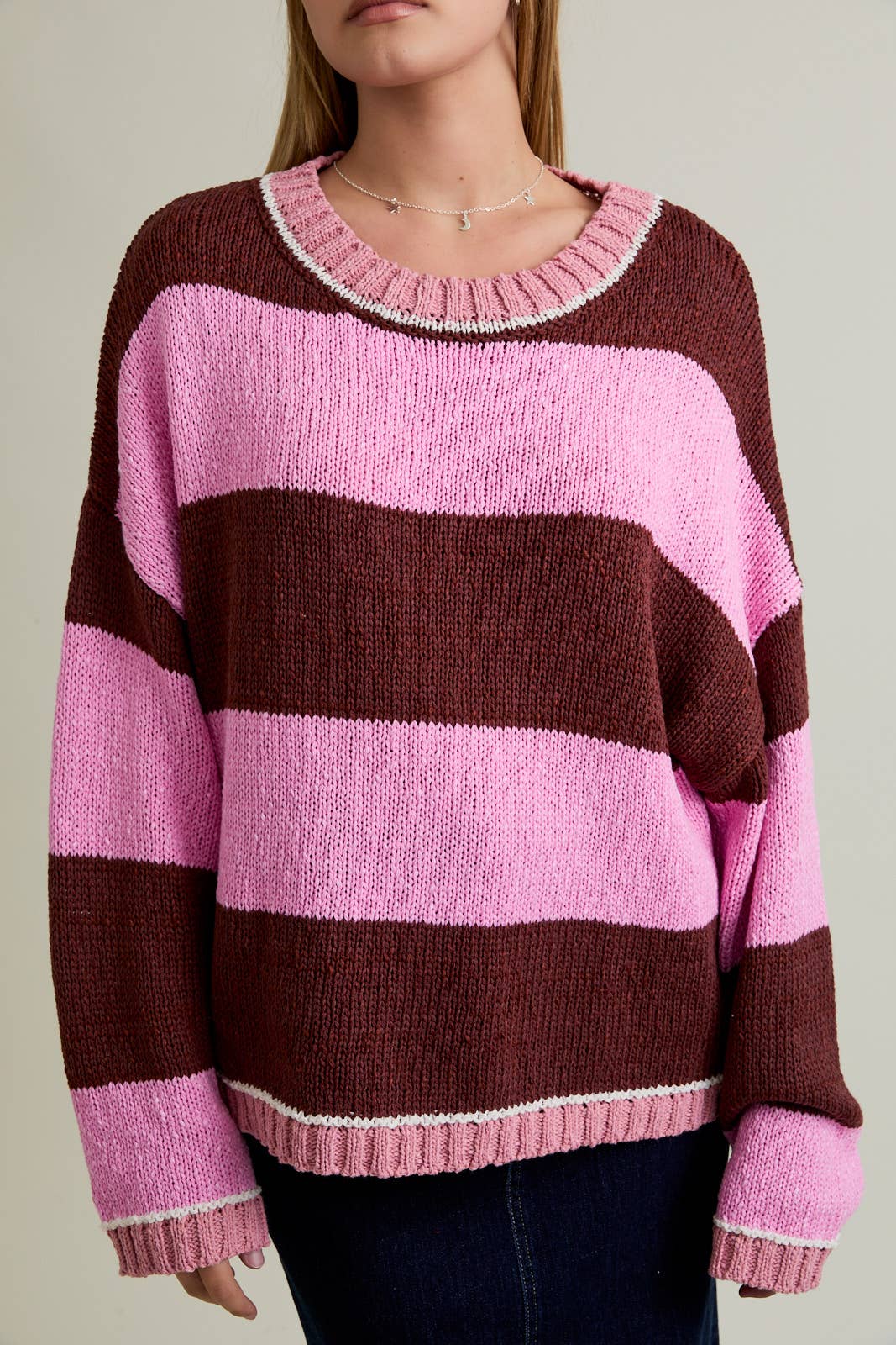 Pink & Brown Stripe Knit Sweater