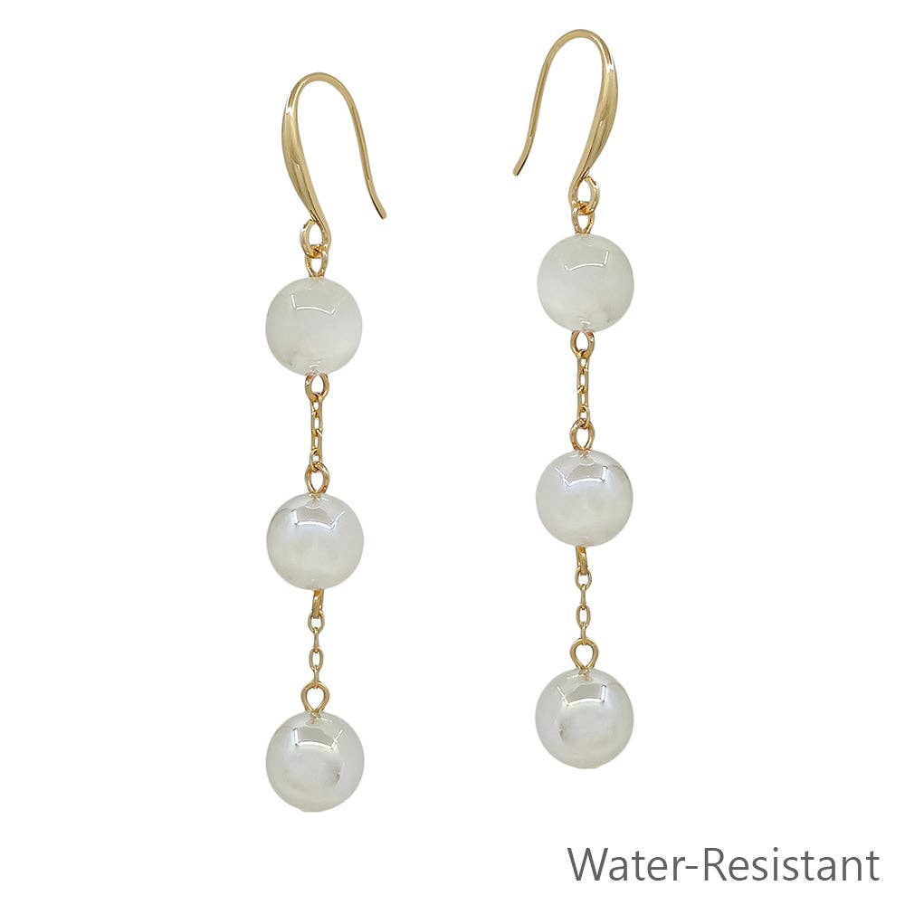 Triple Drop White Candy Beaded and Gold 1.75" Earring
