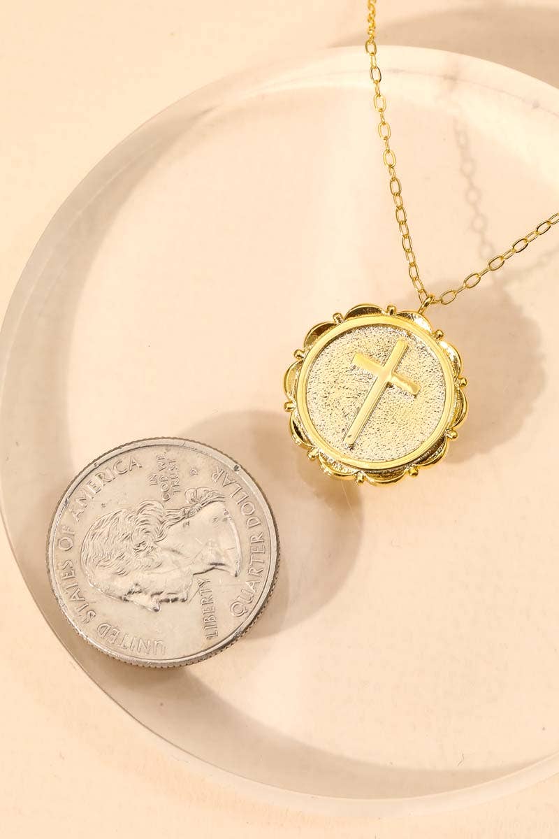 Circle Cross Coin Pendant Necklace