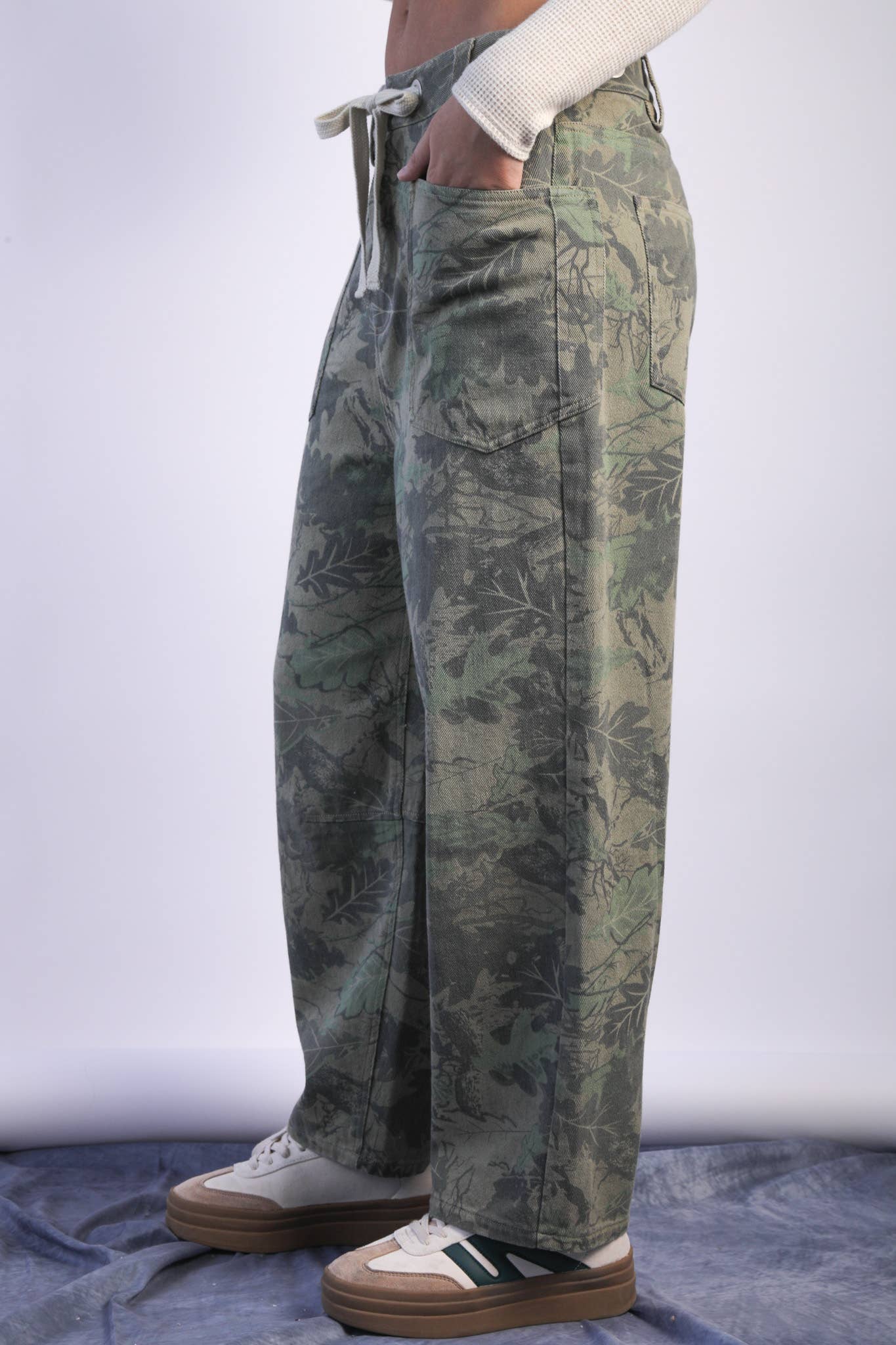 Camo Printed Barrel Pants