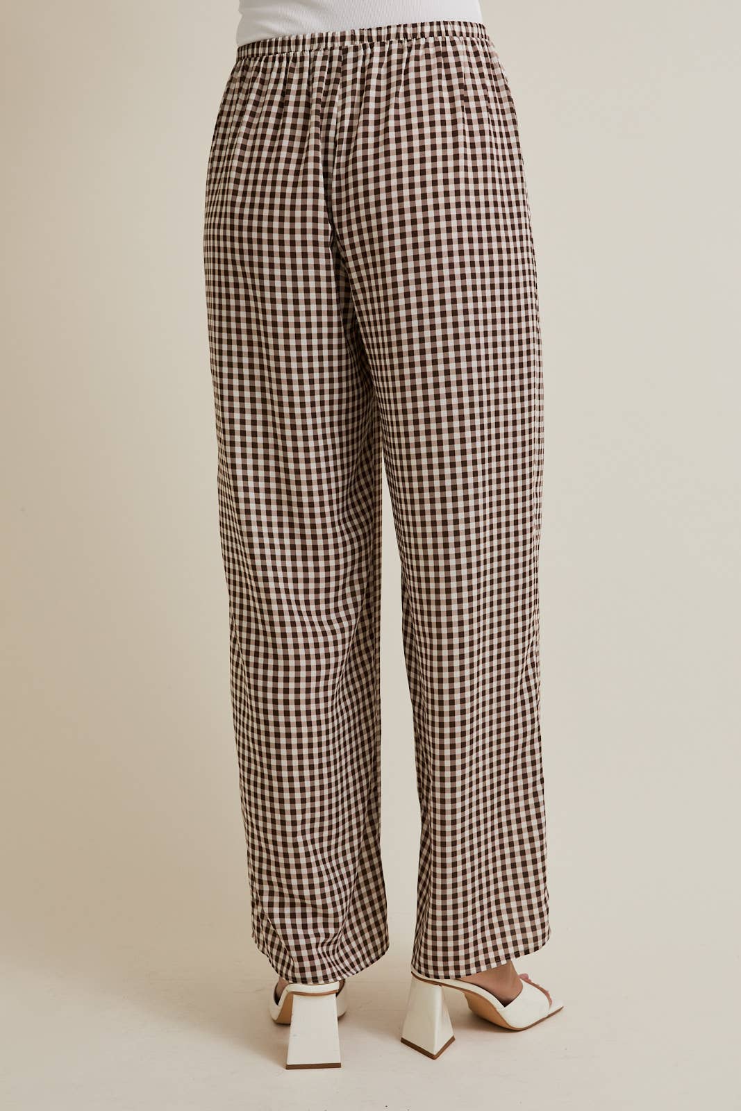 Brown Check Wide Leg Pants