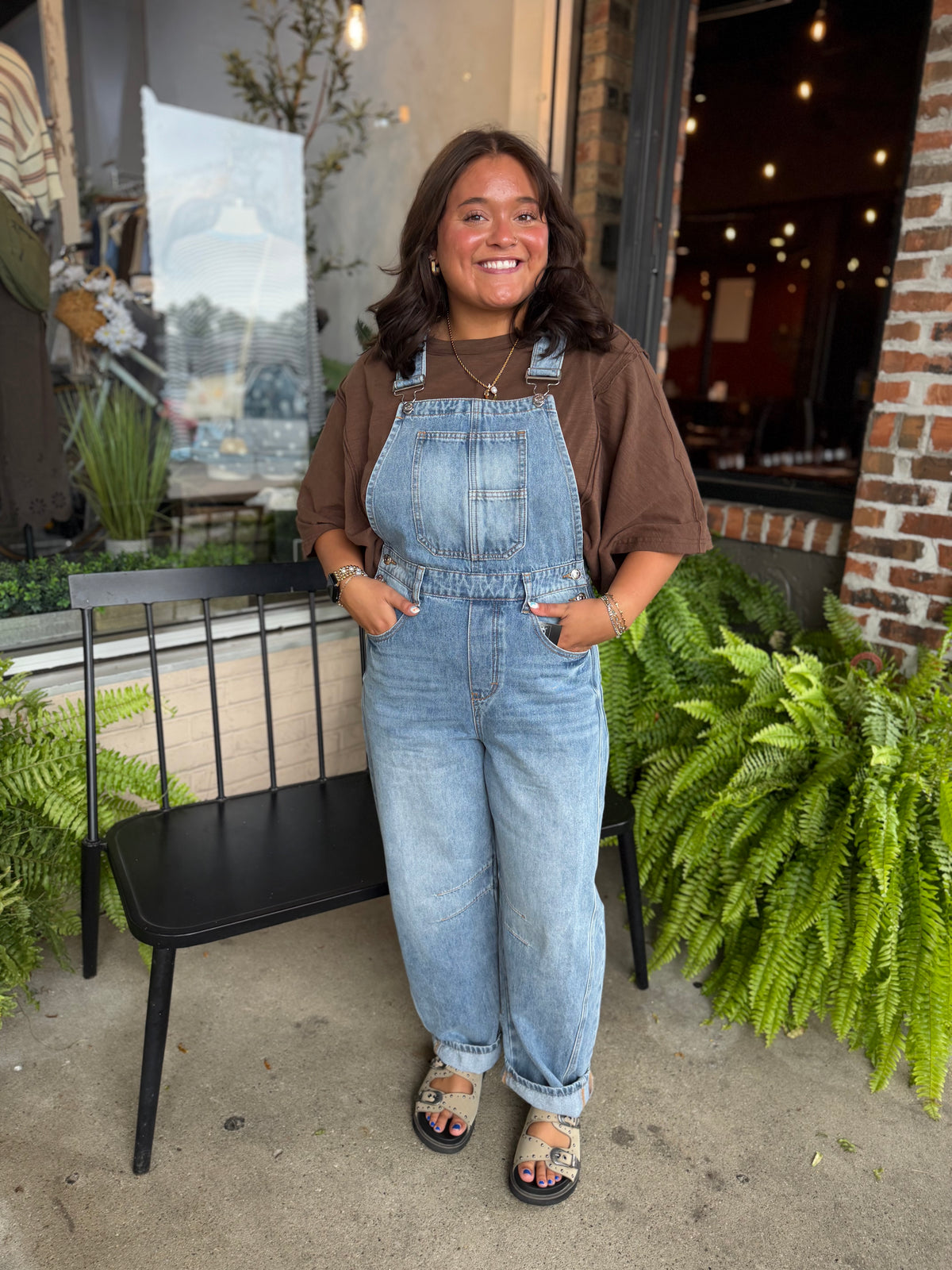 Light Wash Denim Barrel Overalls