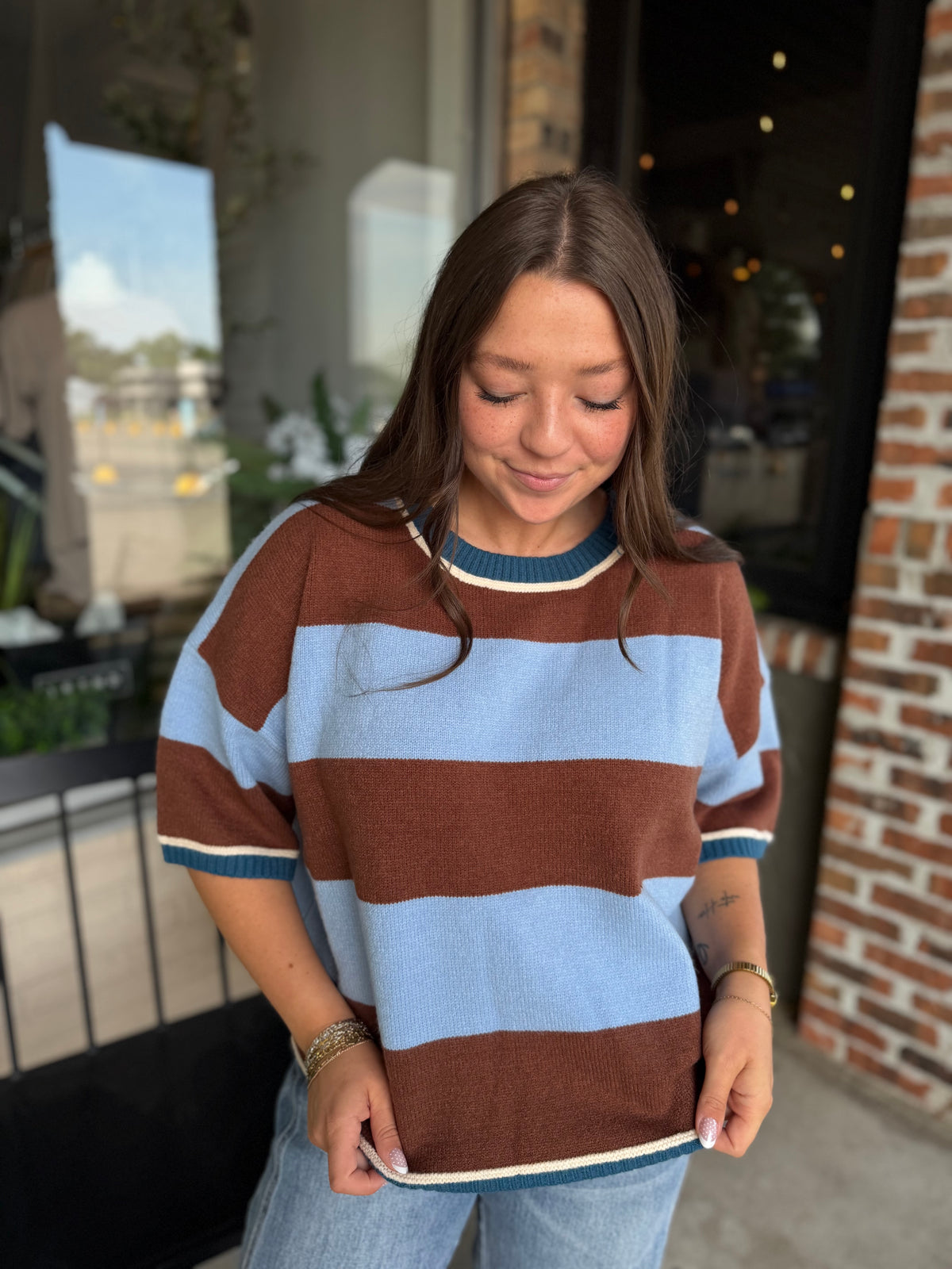 Brown and Blue Wide Stripe Sweater - FINAL SALE