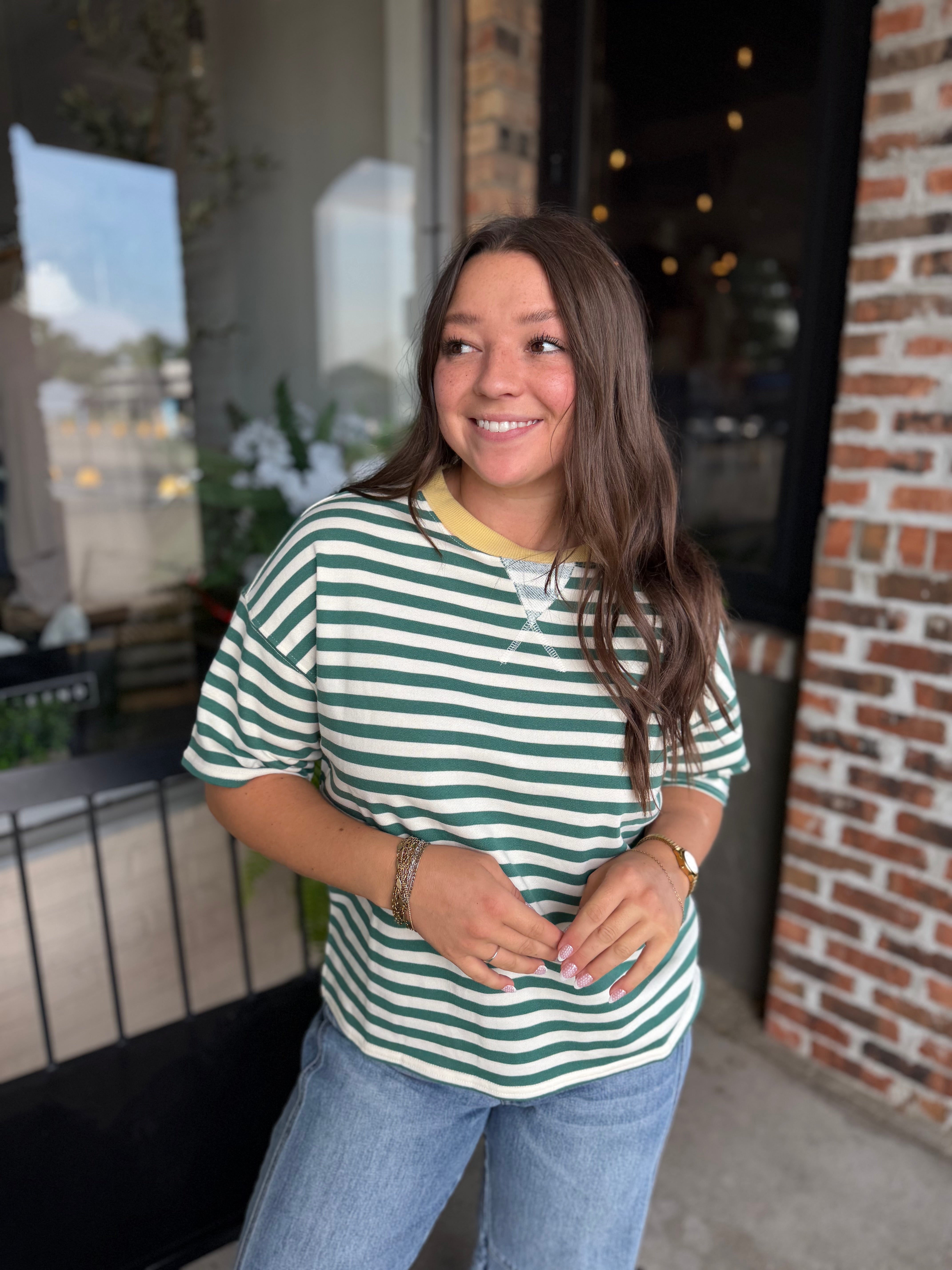 Green Stripe Colorblock Top