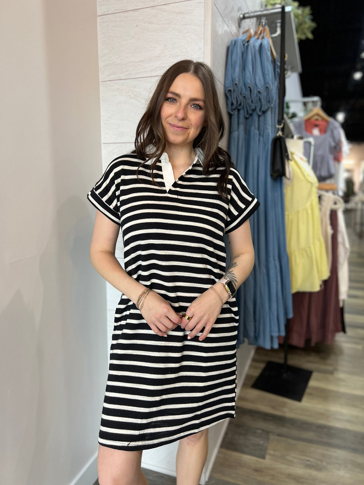 Black & White Collared Shirt Dress – Trend Clothing