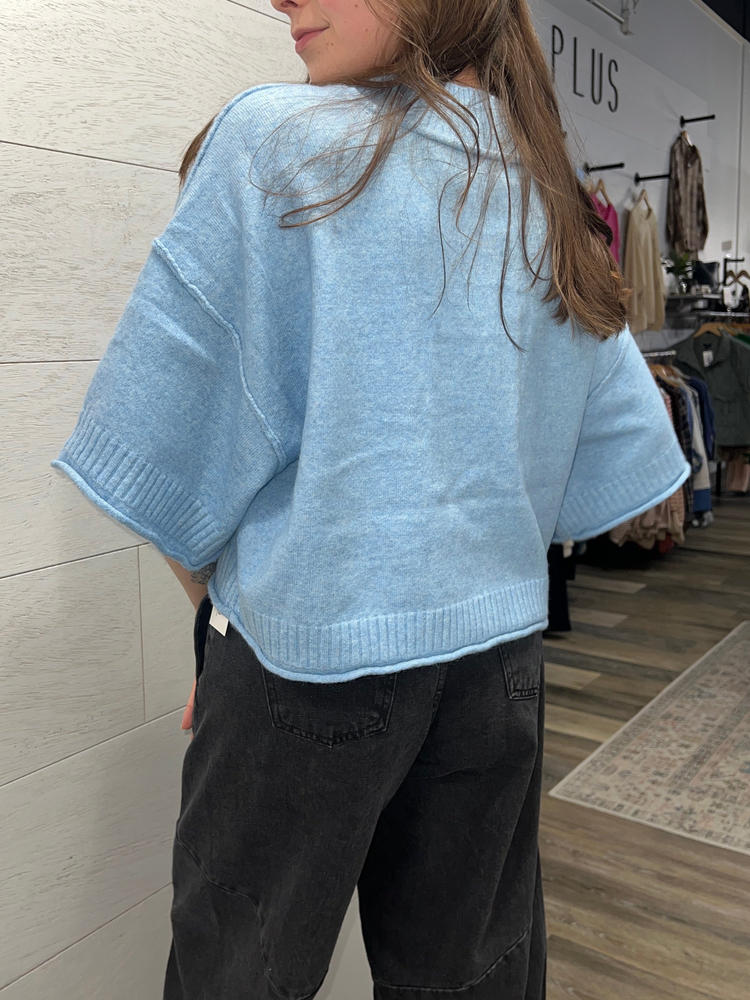 Blue Marled Mock Neck Sweater
