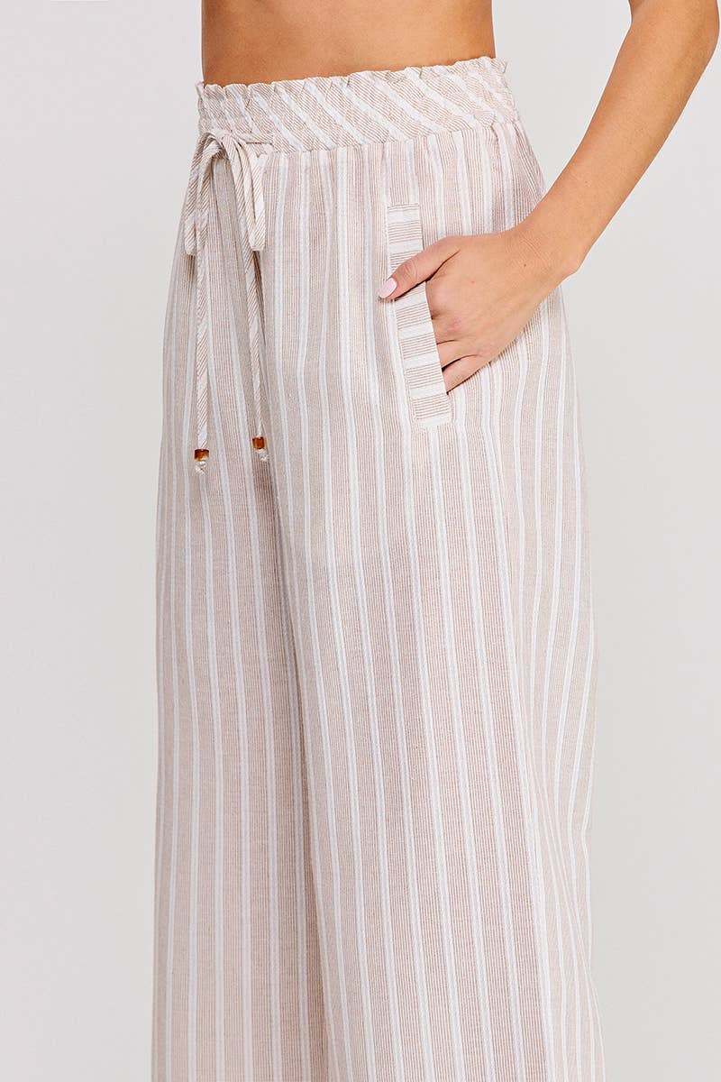 Sand Stripe Tie Waist Wide Leg Pants
