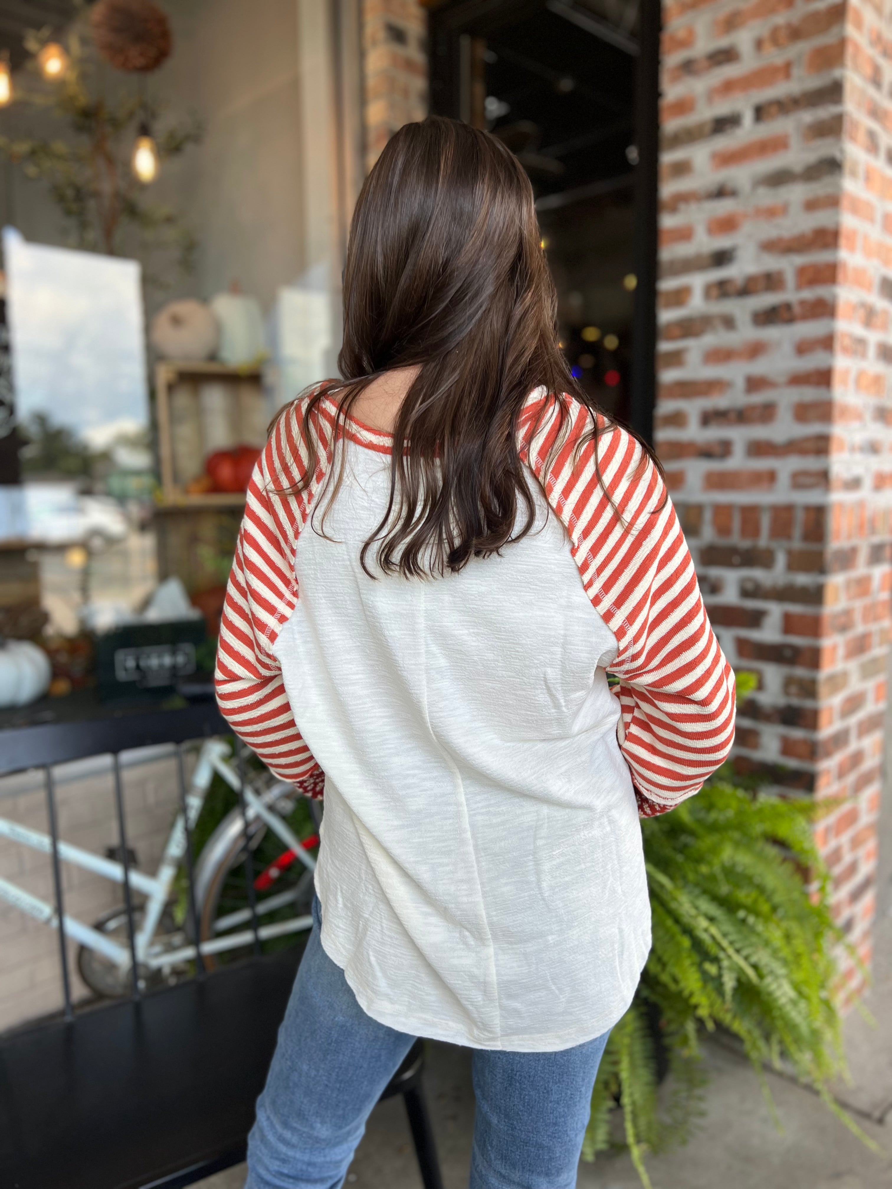 Cream Oversized Floral & Stripe Top