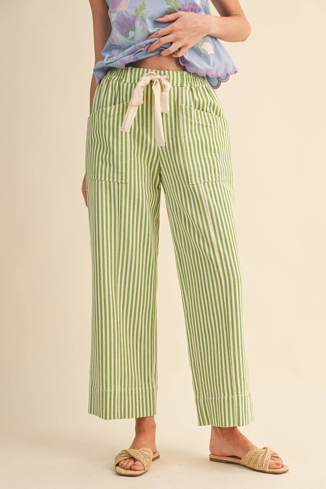Sage Stripe Wide Leg Pants