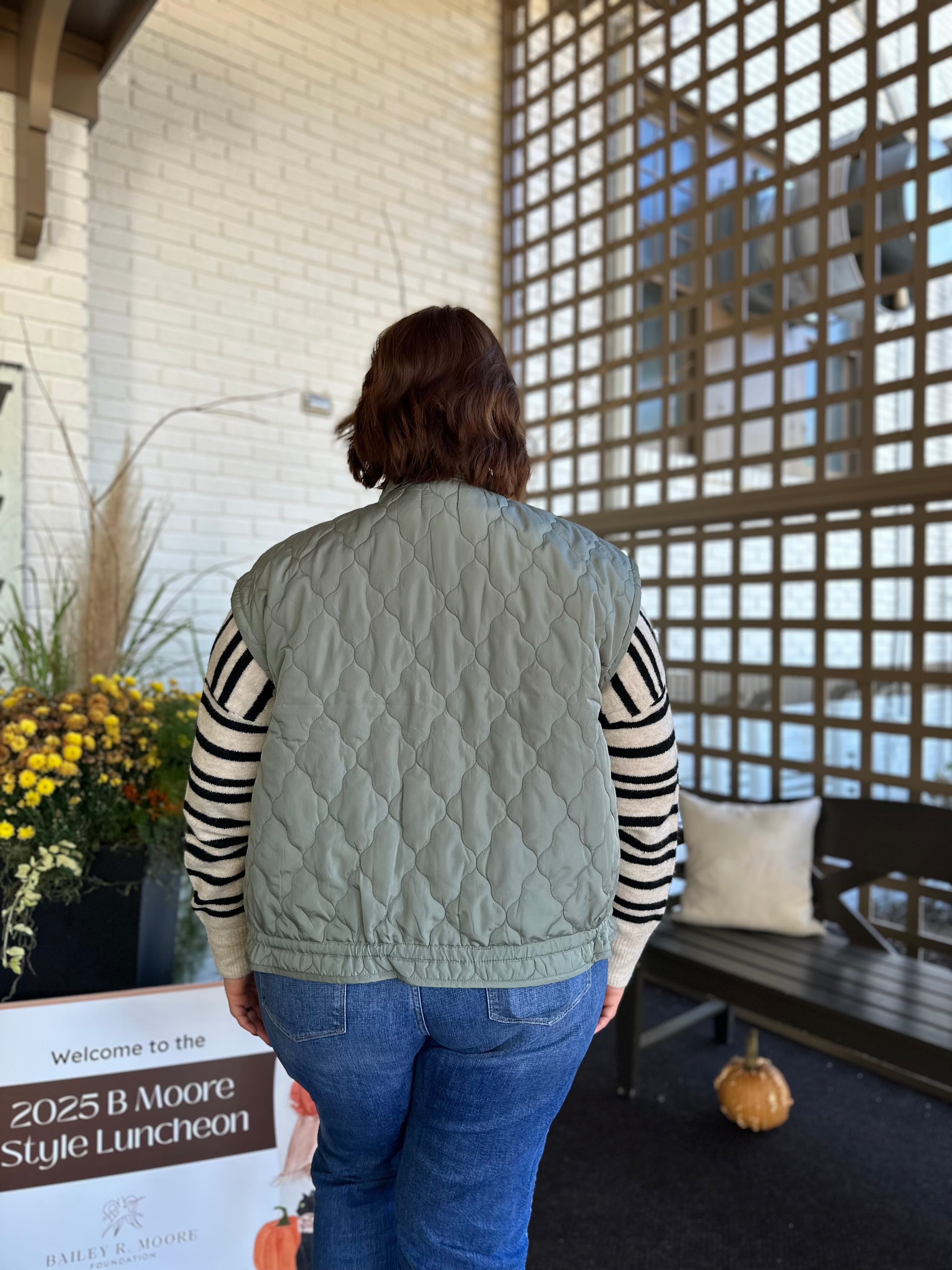 Plus Sage Tie Detail Quilted Vest