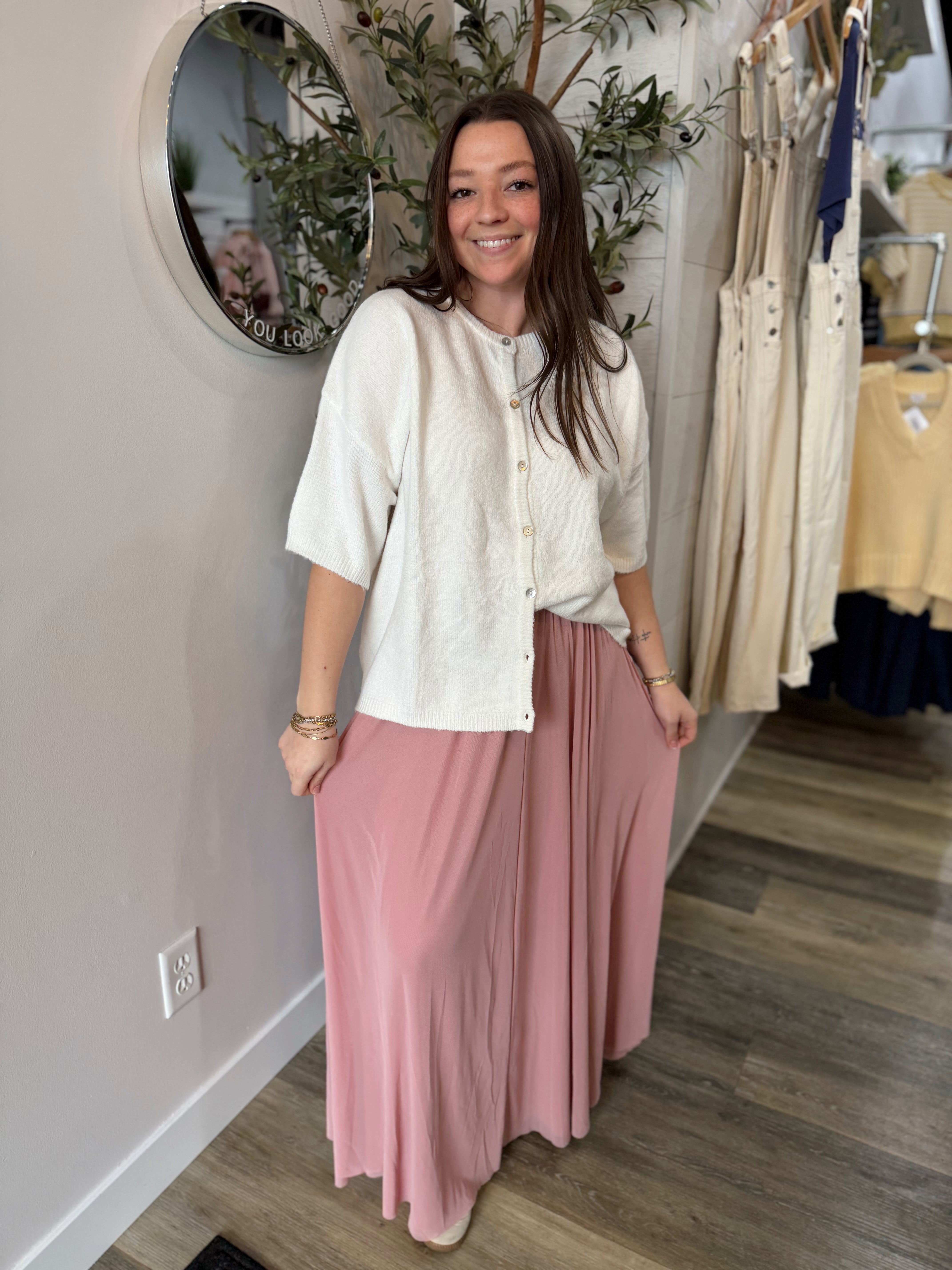 Pink Flowy Mesh Maxi Skirt